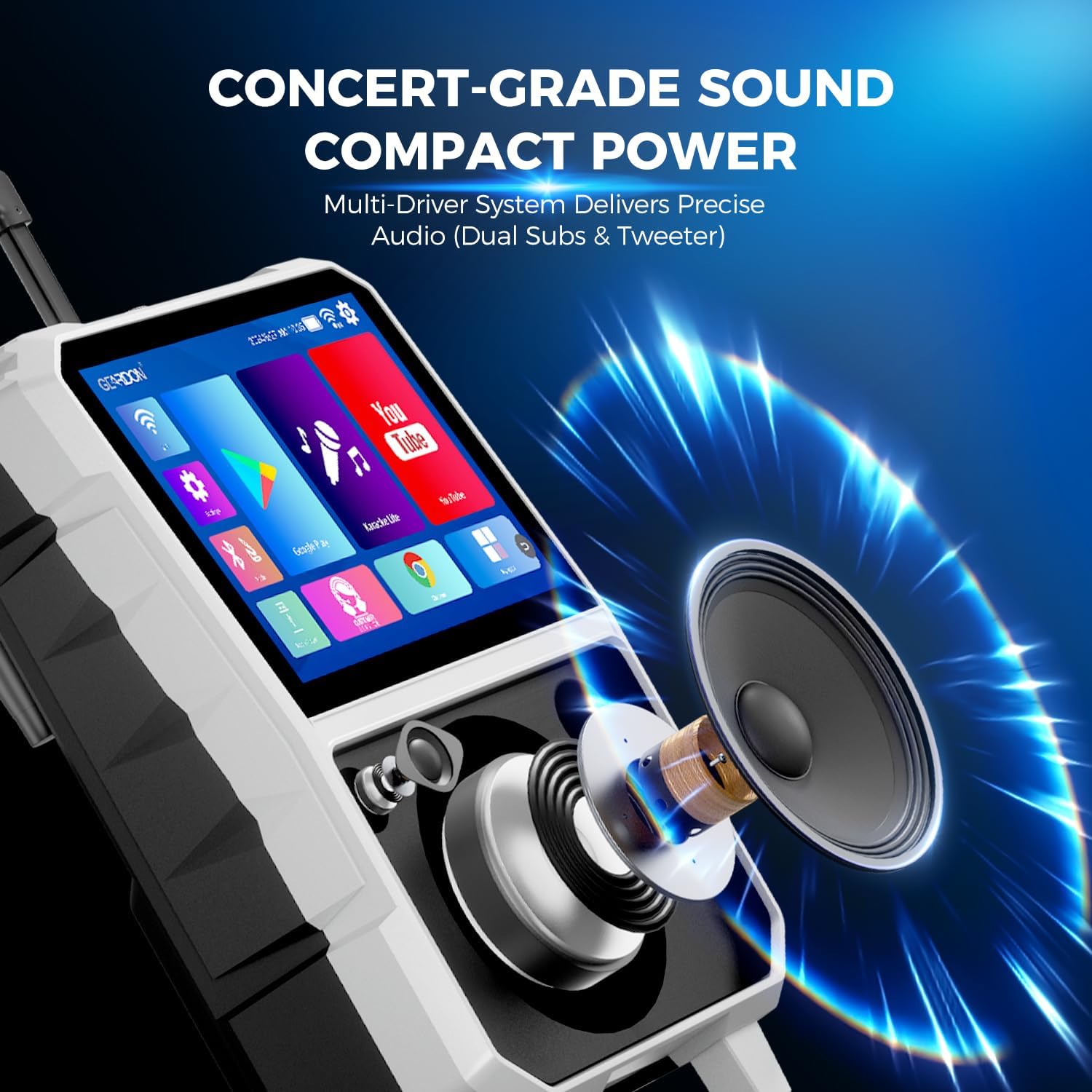 Karaoke Machine with Lyrics Display Screen for Adults, 15" Tablet | Bluetooth Speaker with 2 Rechargeable UHF Mics, 1000W Peak Power, DJ Lights, Portable Karaoke System for Any Occasion