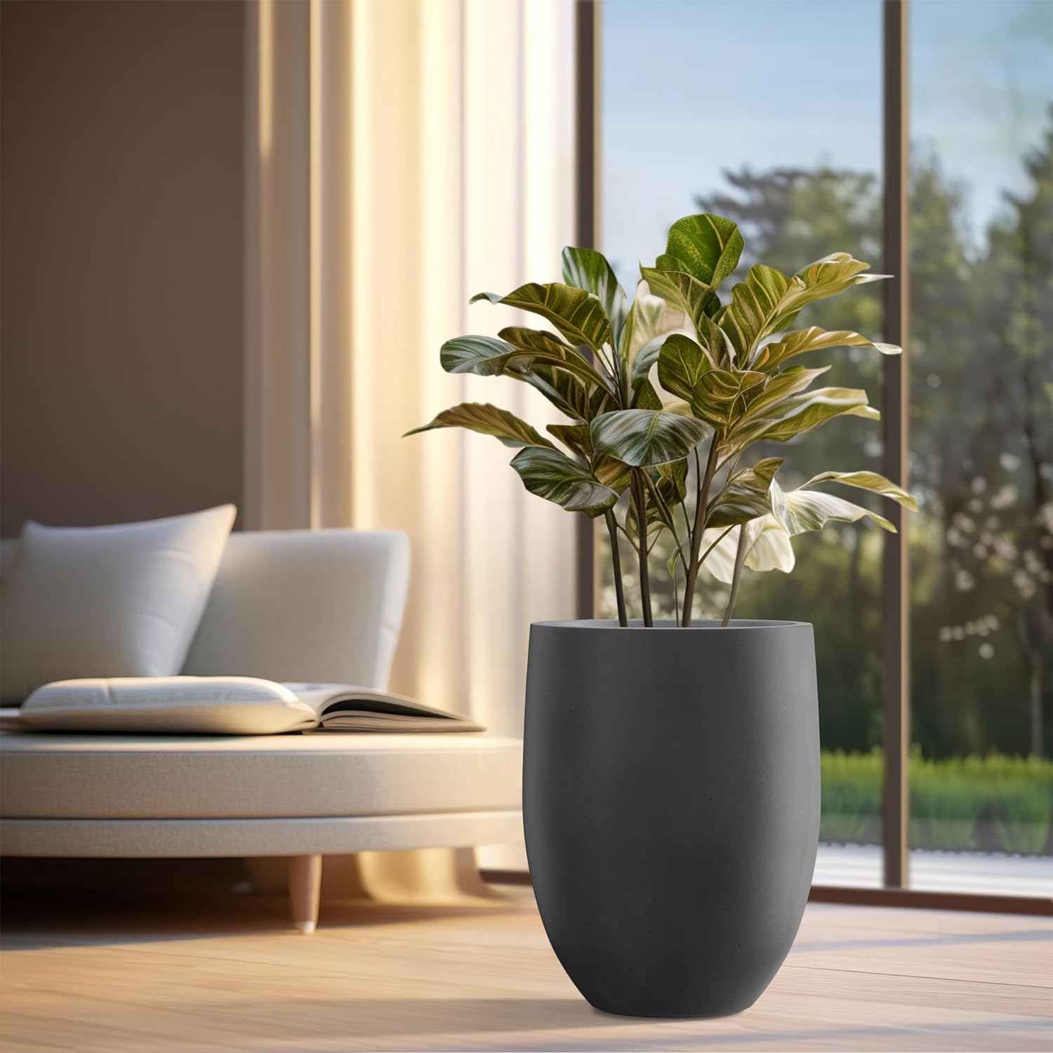 Kante Tall Concrete Planter 21.7" Modern White Floor Pot for Indoor Outdoor