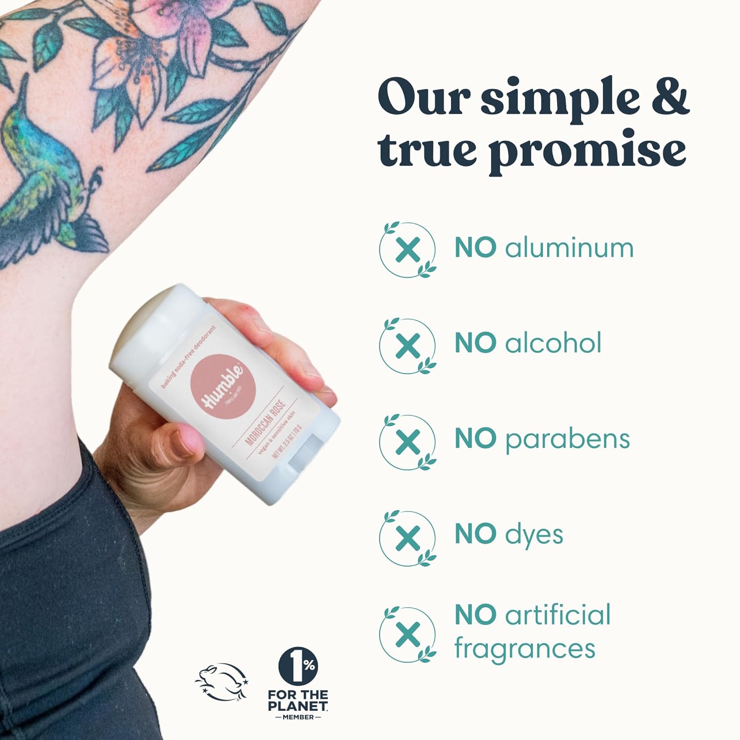 Humble Aluminum-Free Deodorant, Simply Unscented - 1 Pack | Baking Soda-Free, Clean, Fresh, Natural, Essential Oils, Sensitive Skin, Long-Lasting Odor Control, Cruelty-Free, Men & Women