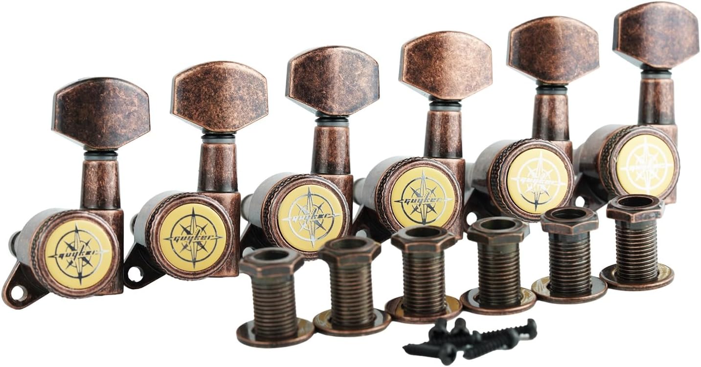 Guyker Guitar Locking Tuners (6 for Right) - 1:18 Lock String Tuning Key Pegs Machine Head with Hexagonal Handle Replacement for ST TL SG LP Style