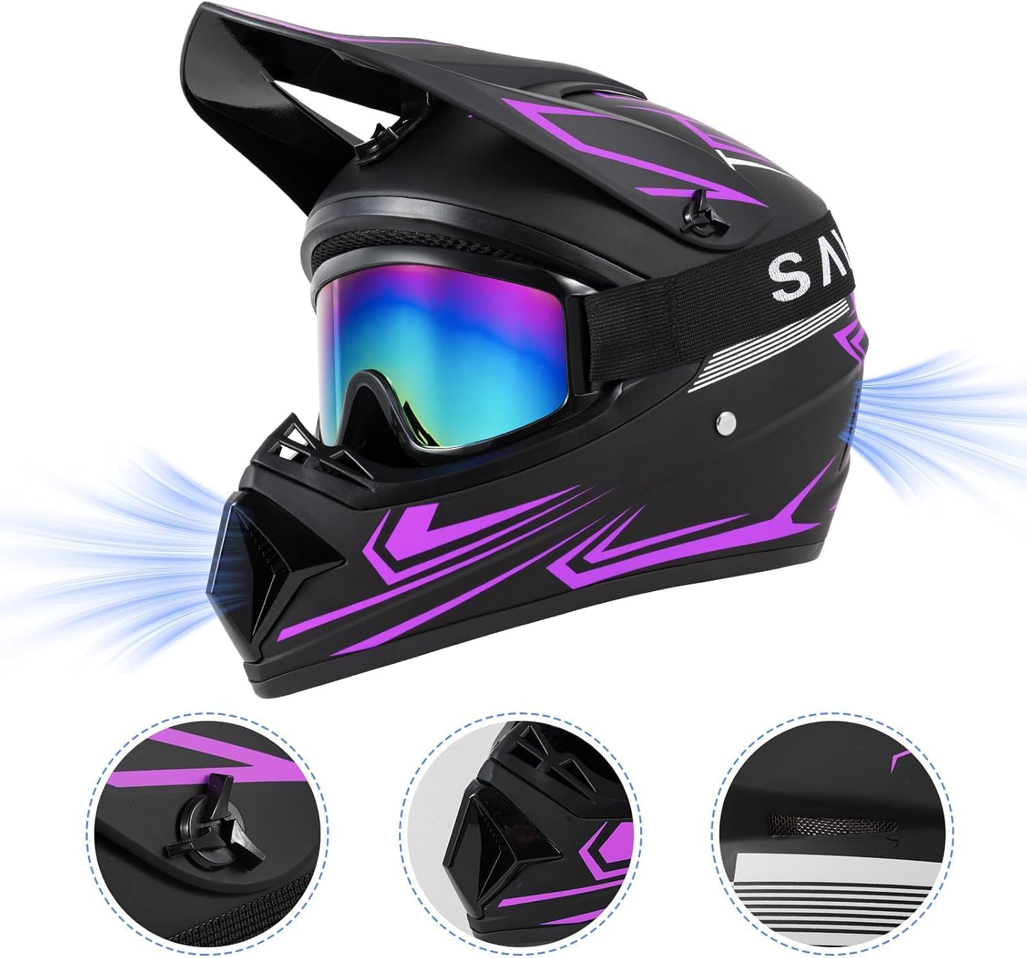 Youth Kids Dirt Bike Motocross Helmet (Goggles Gloves Face Mask) 4PCS Set, DOT Approved Full Face Motorcycle Helmets