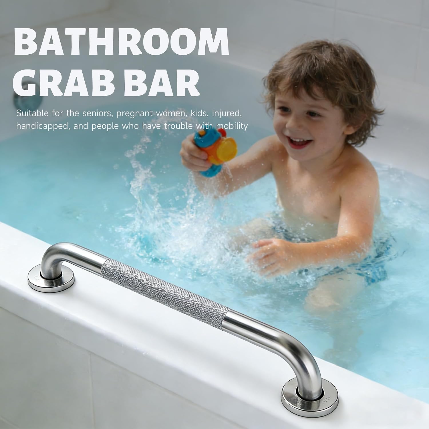 12 Inch Shower Grab Bar 1.25" Dia,Brushed Nickel Anti Slip Bathroom Grab Bar, 304 Stainless Steel Knurled Handicap Grab Bars, Safety Support Handrail,Bath Shower Handle for Elderly Injury Senior