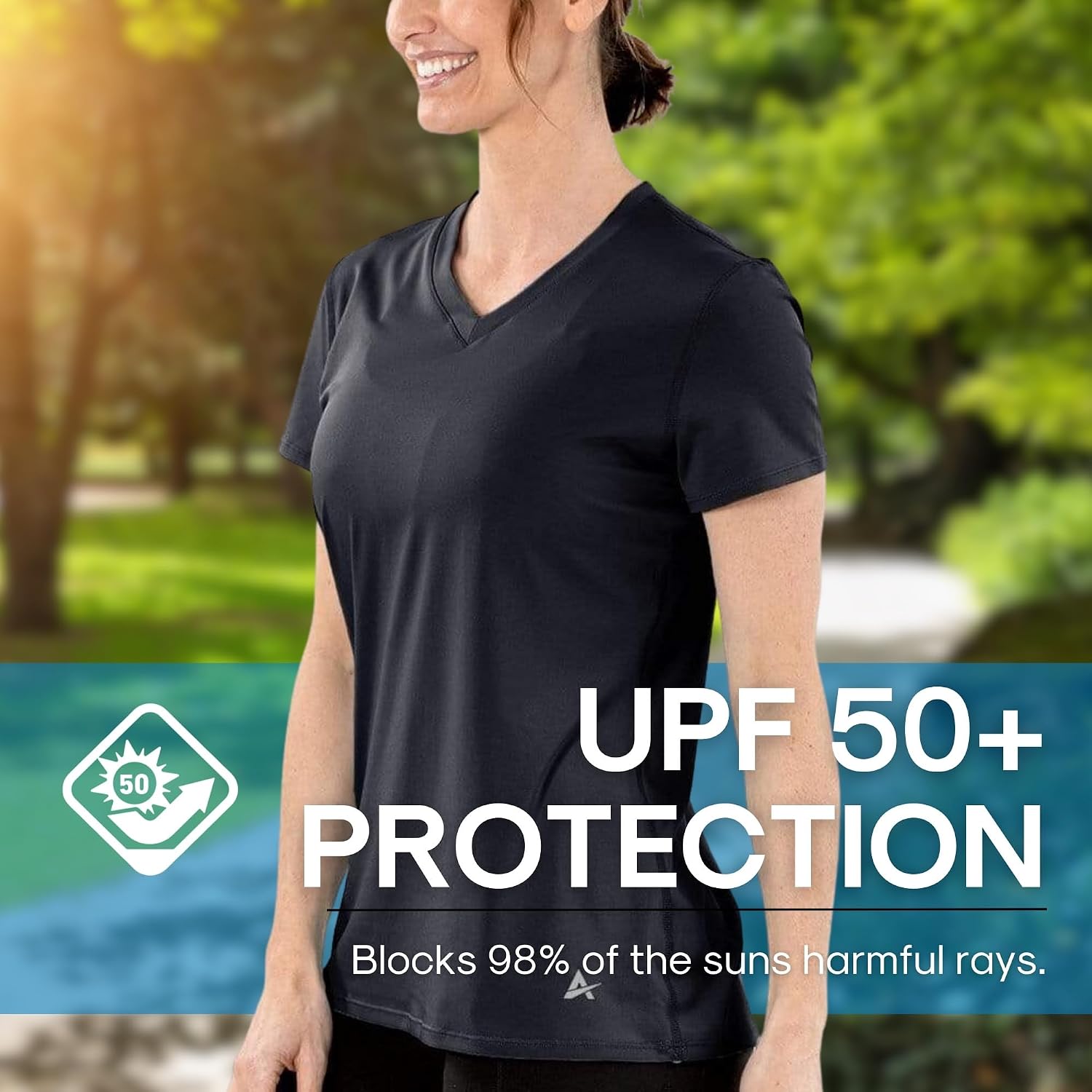 Arctic Cool Women's V-Neck Instant Cooling Moisture Wicking Performance UPF 50+ Short Sleeve Workout Shirt