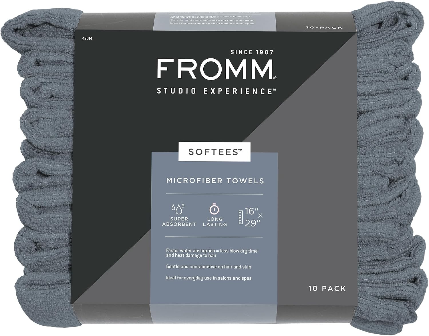 Fromm Softees Microfiber Hair Towels, Absorbent Salon Hair Towels for Hairstylists, Barbers, Spa & Gym, Fast-Drying, Ultra-Soft, Lint-Free, Multi-Purpose Towels, 16" x 29"- 10-Pack - Black