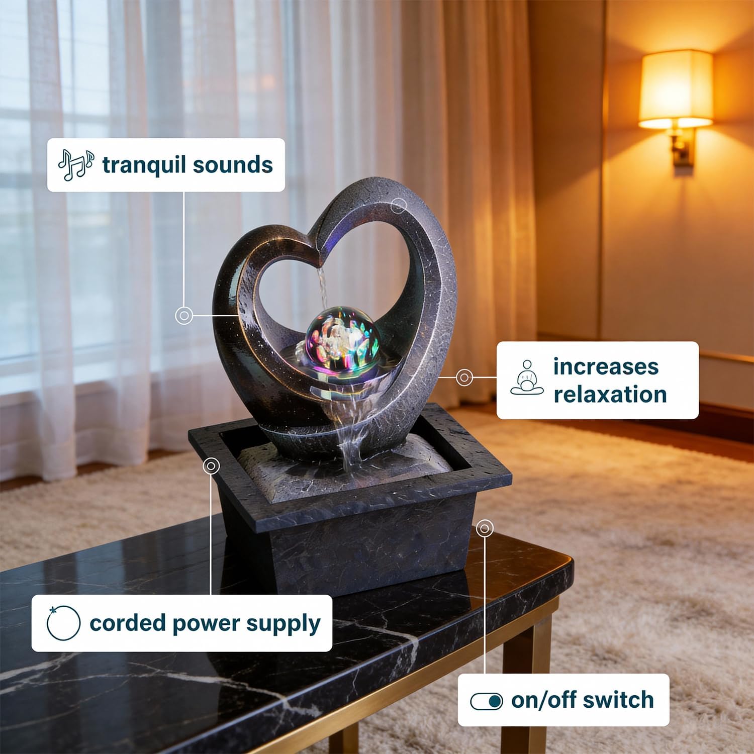 Ferris Island with LED Lights, Resin Tabletop, Small Rockery Fountain | Resin indoor desktop small rockery fountain, suitable for desktop decoration in offices, homes, and bedrooms