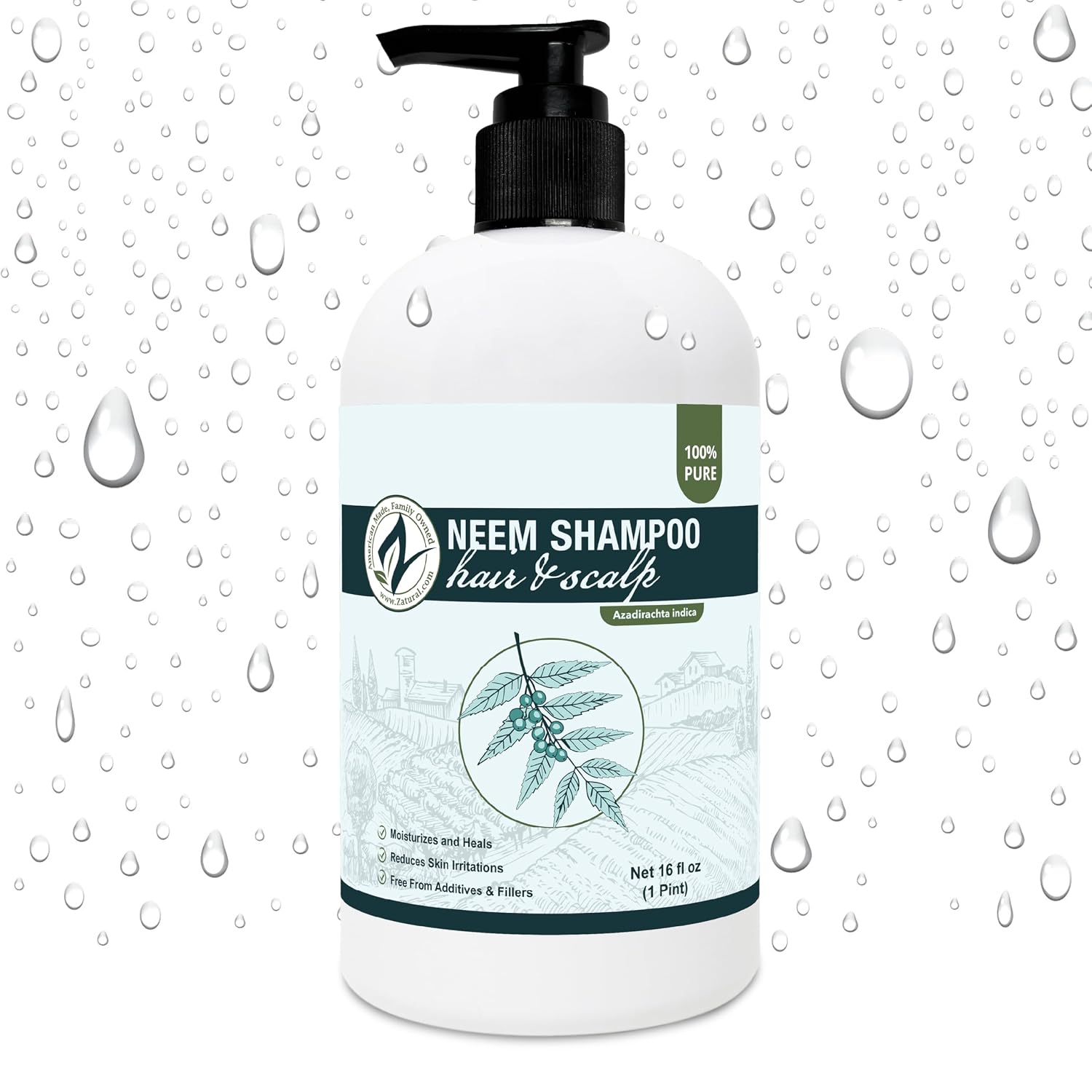 Zatural Neem Shampoo | Gentle Scalp & Hair Cleanser with Botanical Extracts | Moisturizing Wash for Softness, Volume, and Shine (8 Fl Oz)