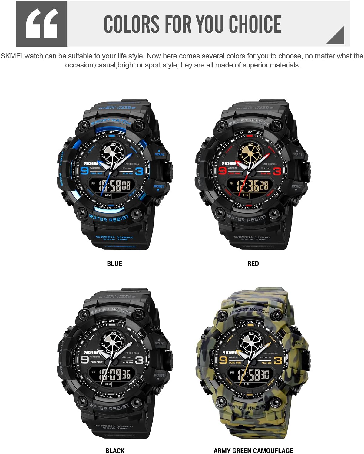 FANMIS Men's Analog Digital Sport Watch Military Dual Display 50M LED Watch | Men's Dual Display Sports Watches With Led Backlight Alarm Stopwatch 12/24h Time Outdoor Running Swimming