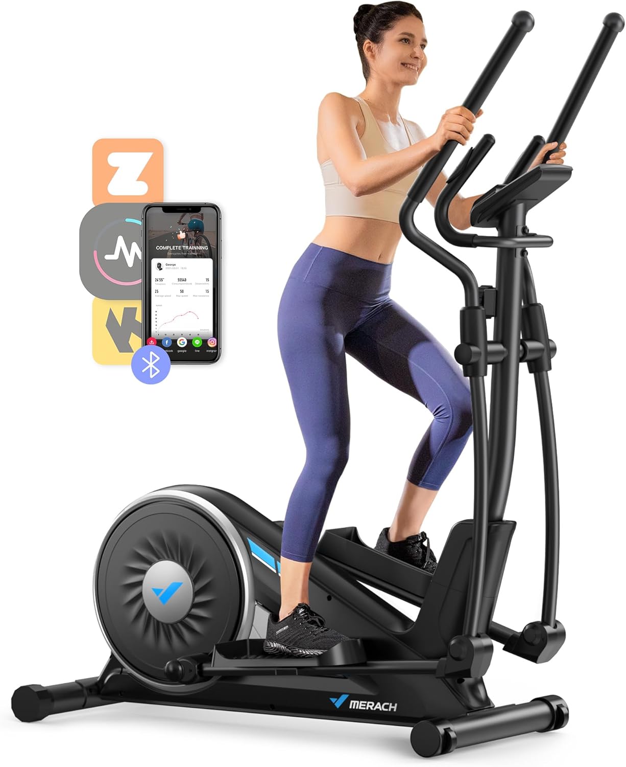 MERACH Elliptical Exercise Machine for Home Use, Elliptical Machine with Hyper-Quiet Magnetic Drive System, 16-Level Resistance Adjustment