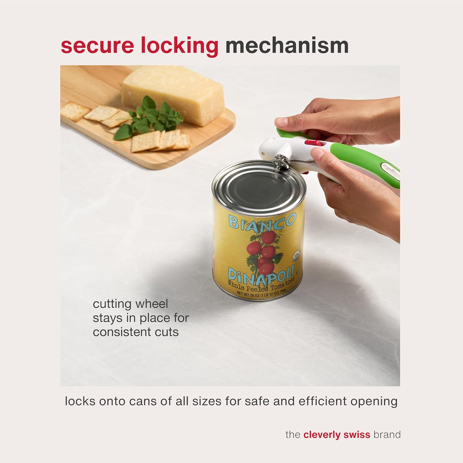 Zyliss Lock N' Lift Can Opener with Lid Lifter Magnet - Manual Opener with Locking Mechanism - Easy-to-Turn - Magnetic Can Opener - White/Gray