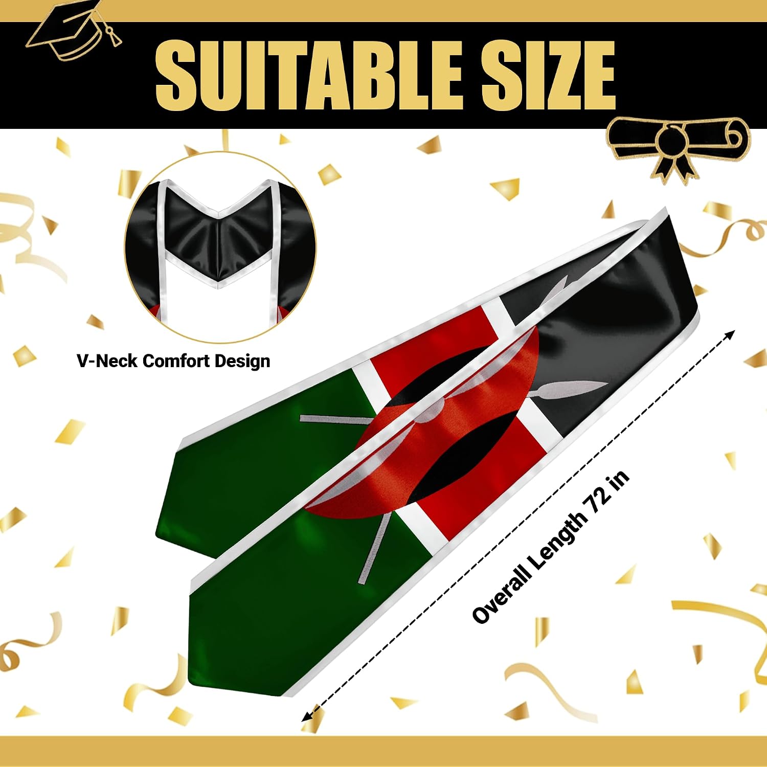 YOXEULL National Flag Embroidered Graduation Stole with Trim, Graduation Sash Graduates Gift, 72"