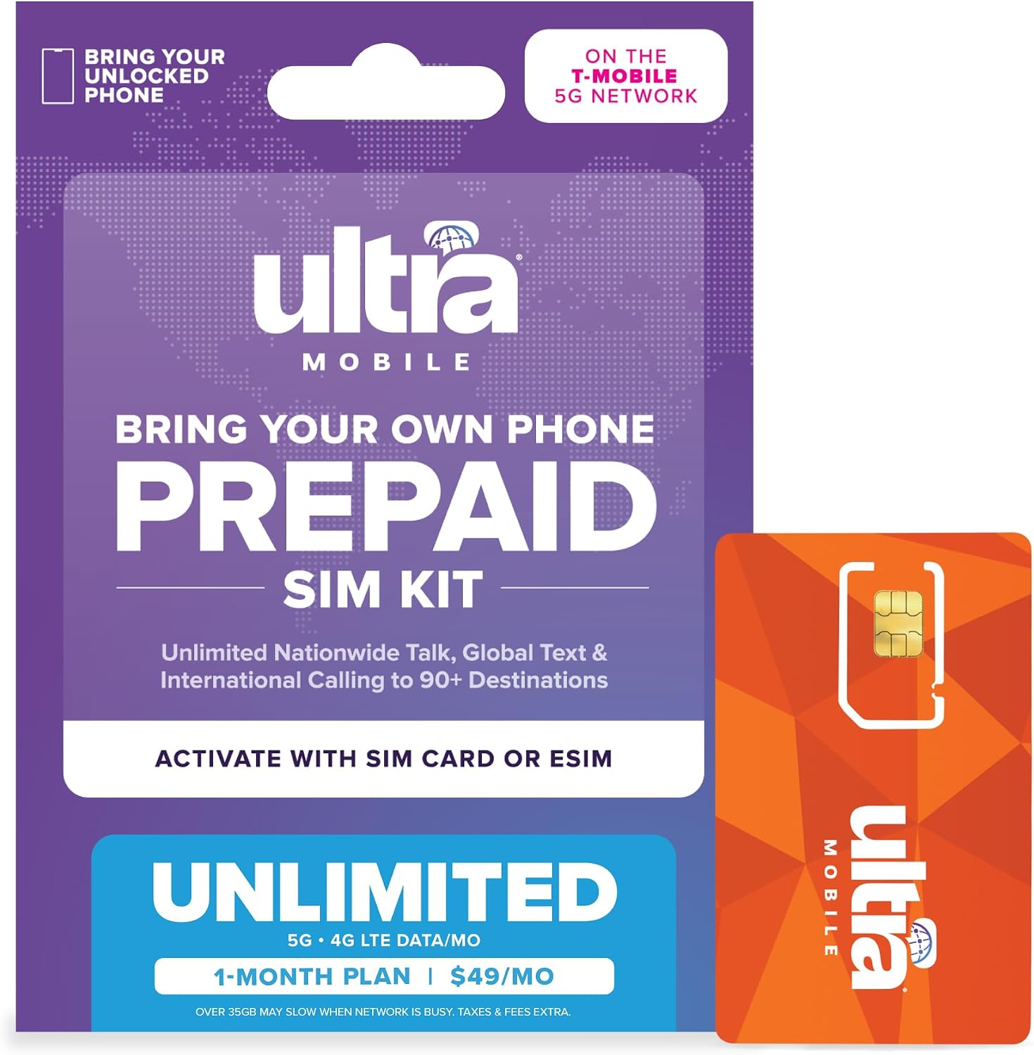 $49/mo. Ultra Mobile Prepaid Phone Plan with Unlimited Talk, Text, & Data for 1 Month (3-in-1 SIM Card Kit)