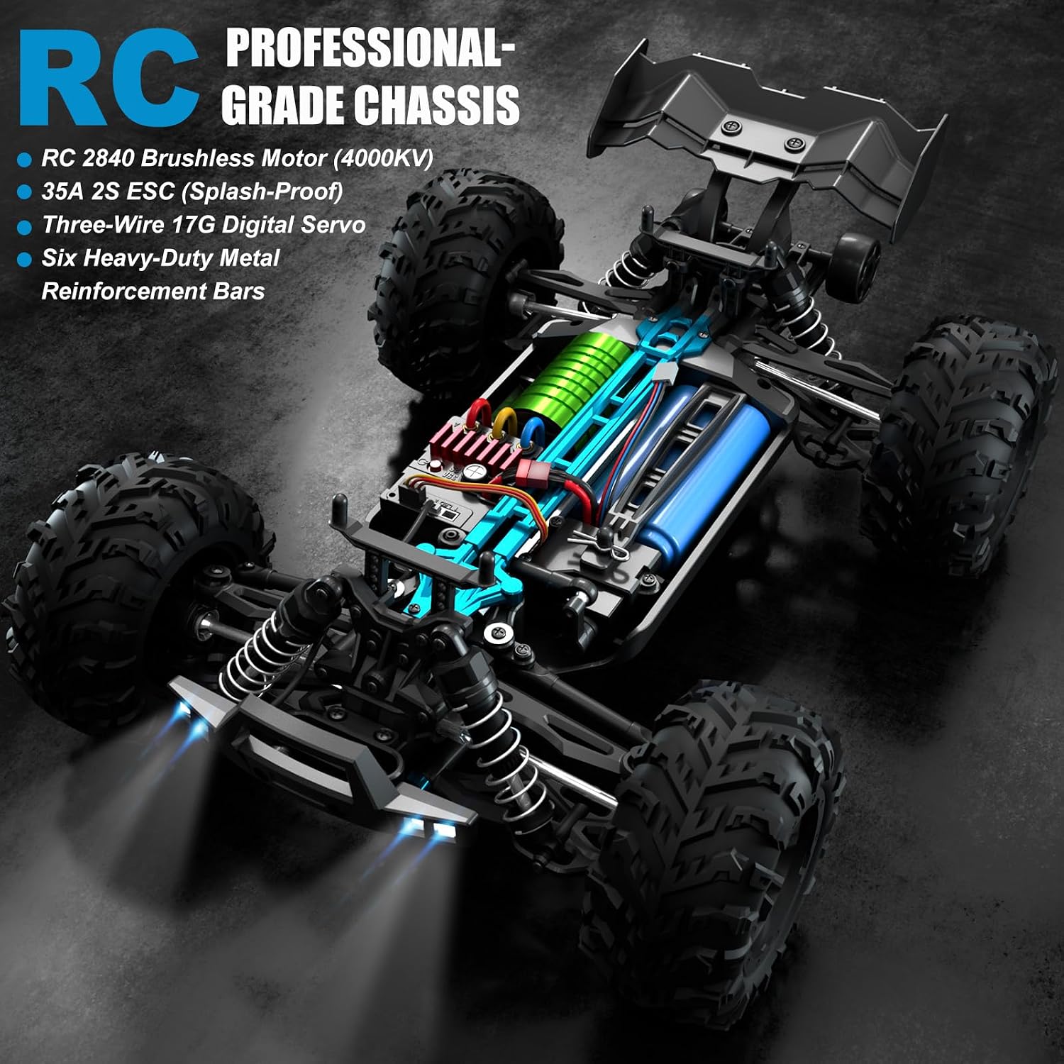 1:16 Scale Brushless RC Car - 50+ MPH High Speed All Terrain Off-Road Monster Truck for Adults & Teens 14+ | 2.4GHz, 2X LiPo Batteries