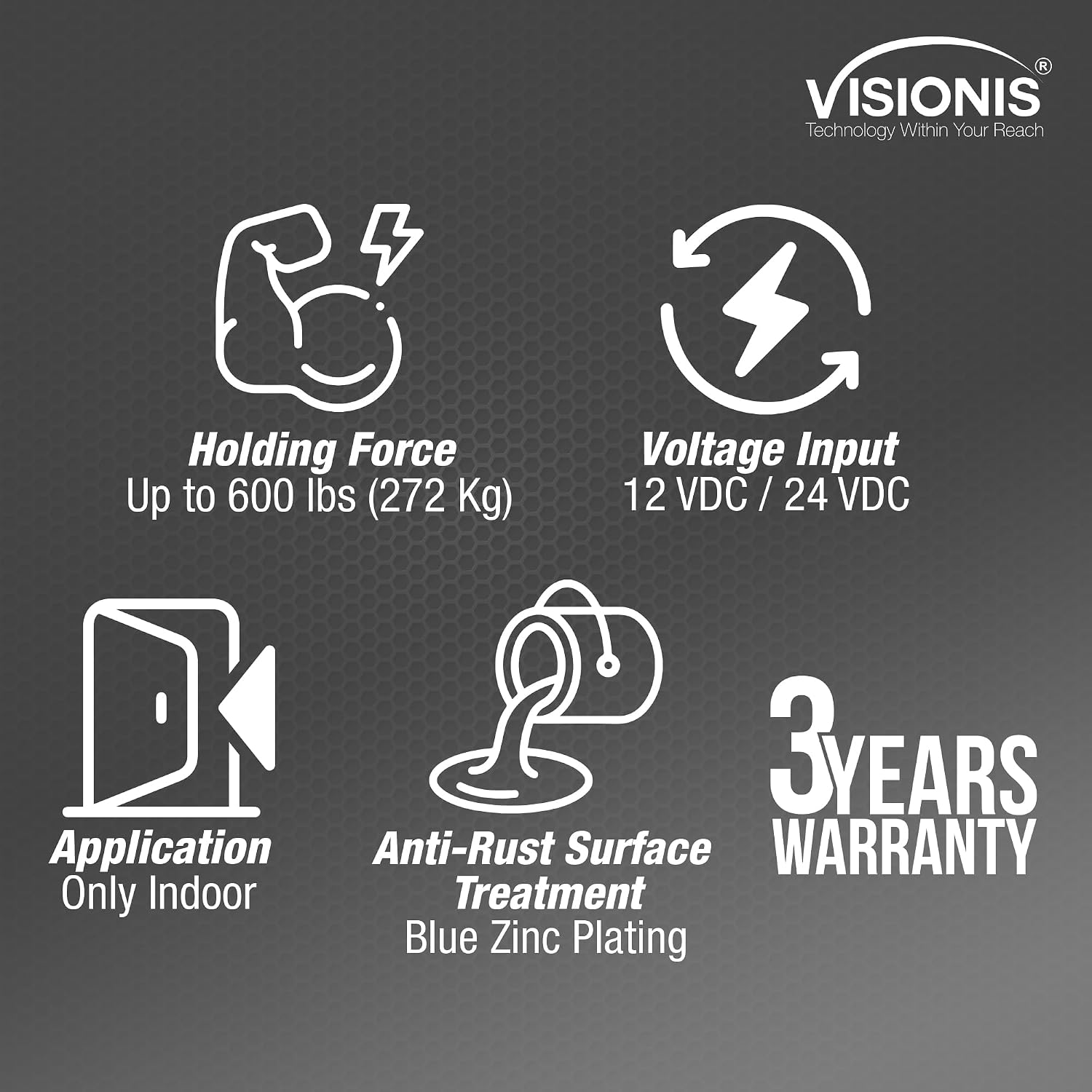 Visionis FPC-5192 600lbs Indoor Electromagnetic Lock with 600 lbs L and Z Bracket for Inswinging Door Access Control Maglock