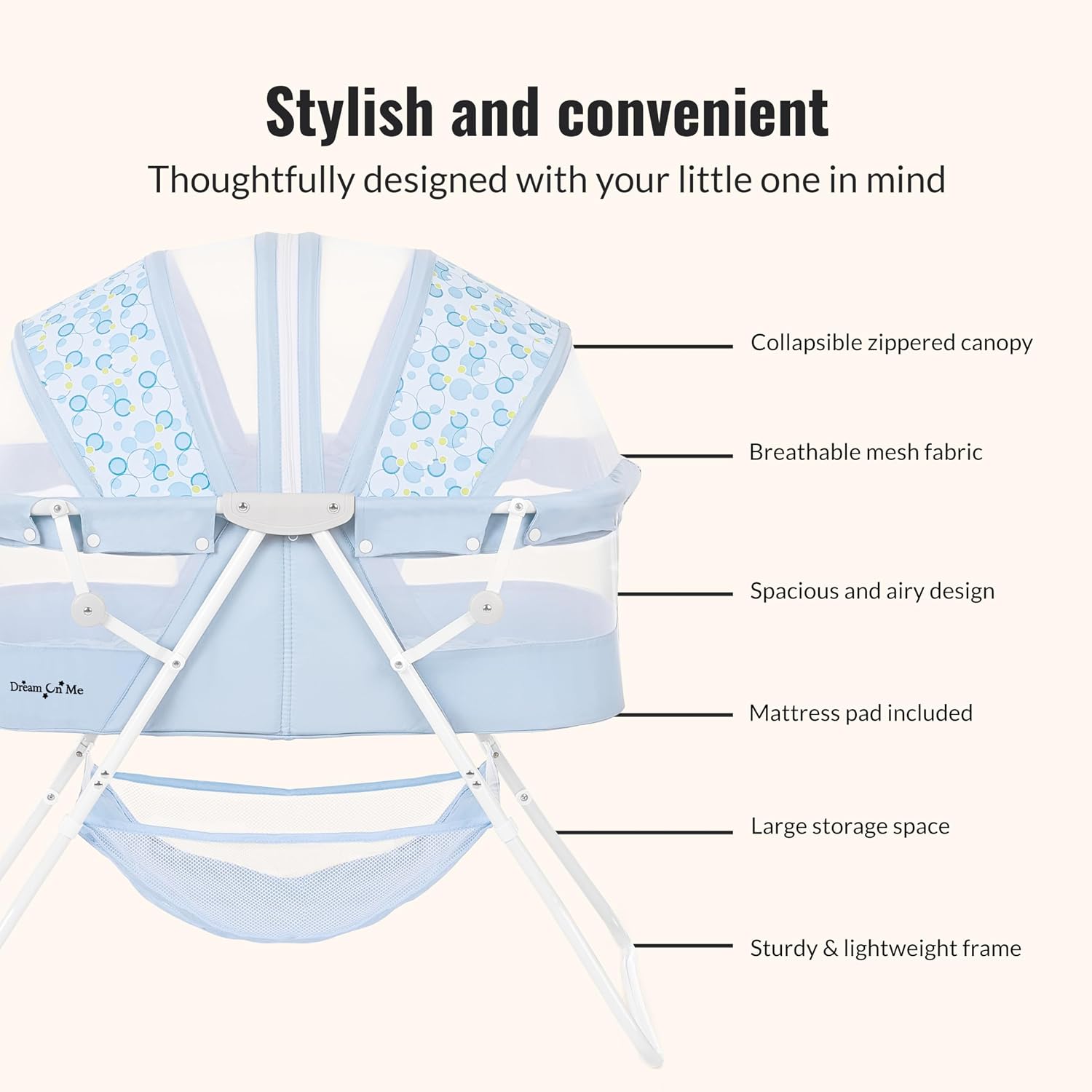 Dream On Me Karley Bassinet in Grey and Pink