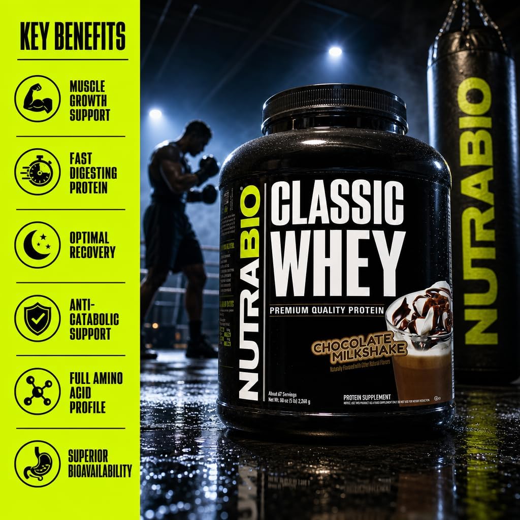 NutraBio Classic Whey Protein Powder- 25G of Protein Per Scoop - No Fillers, Artificial Colors, Preservatives - Chocolate Milkshake, 2 Pounds