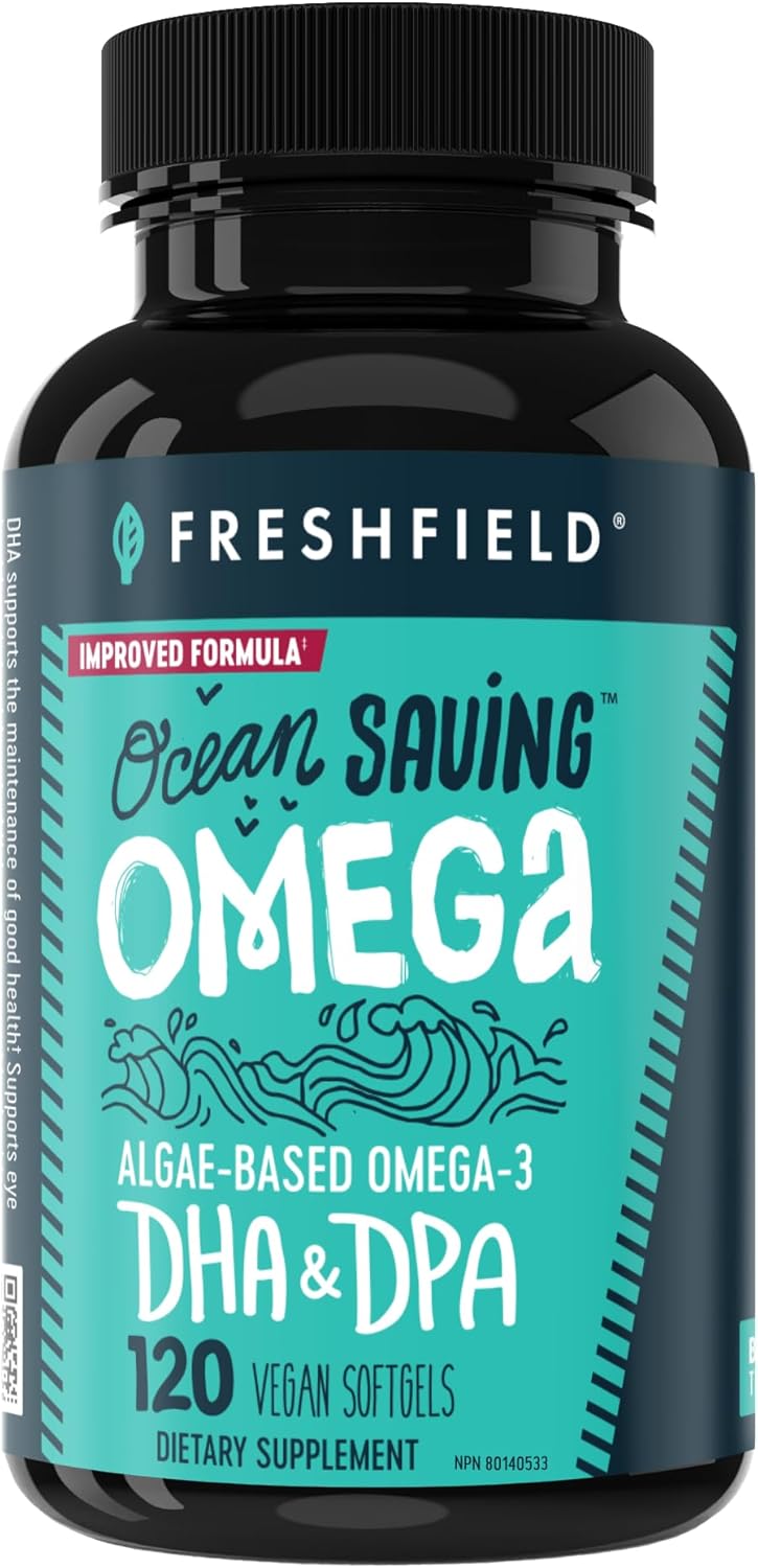 Freshfield Vegan Omega 3, Algae (Algal) Oil, Fish Oil Free Company, Third Party Tested, Carrageenan Free, DHA Supplement w/DPA, Plant Based Omega. Supports Heart, Brain, Joint Health. Lemon Scent