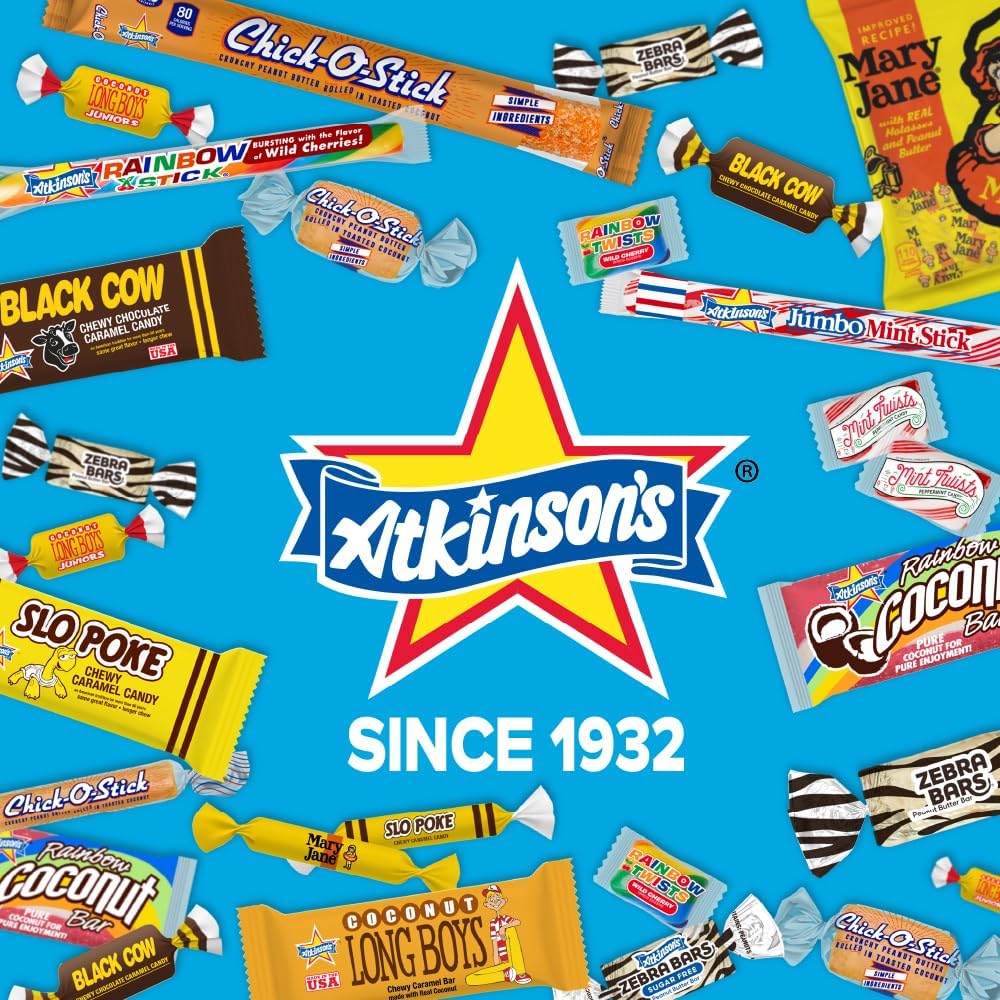 Atkinson's Chick-O-Stick - Crunchy Peanut Butter Rolled in Toasted Coconut - Gluten Free, Kosher, Vegan