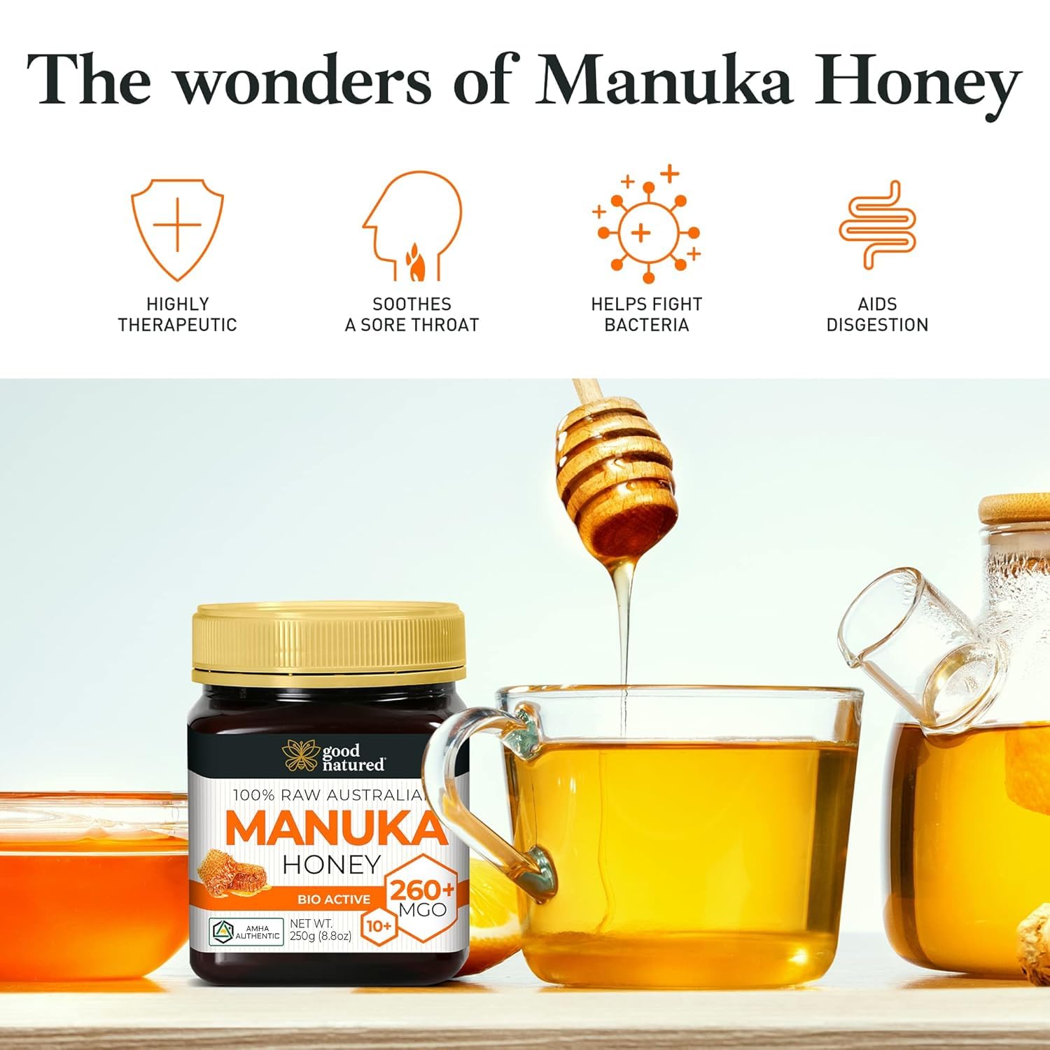 Manuka Honey Medical Grade - Raw Australian Manuka Honey MGO 850+ | Good Natured - AMHA Certified - Lab Tested - Non-GMO - BPA-Free - Premium Quality - Product of Australia - 8.8 oz