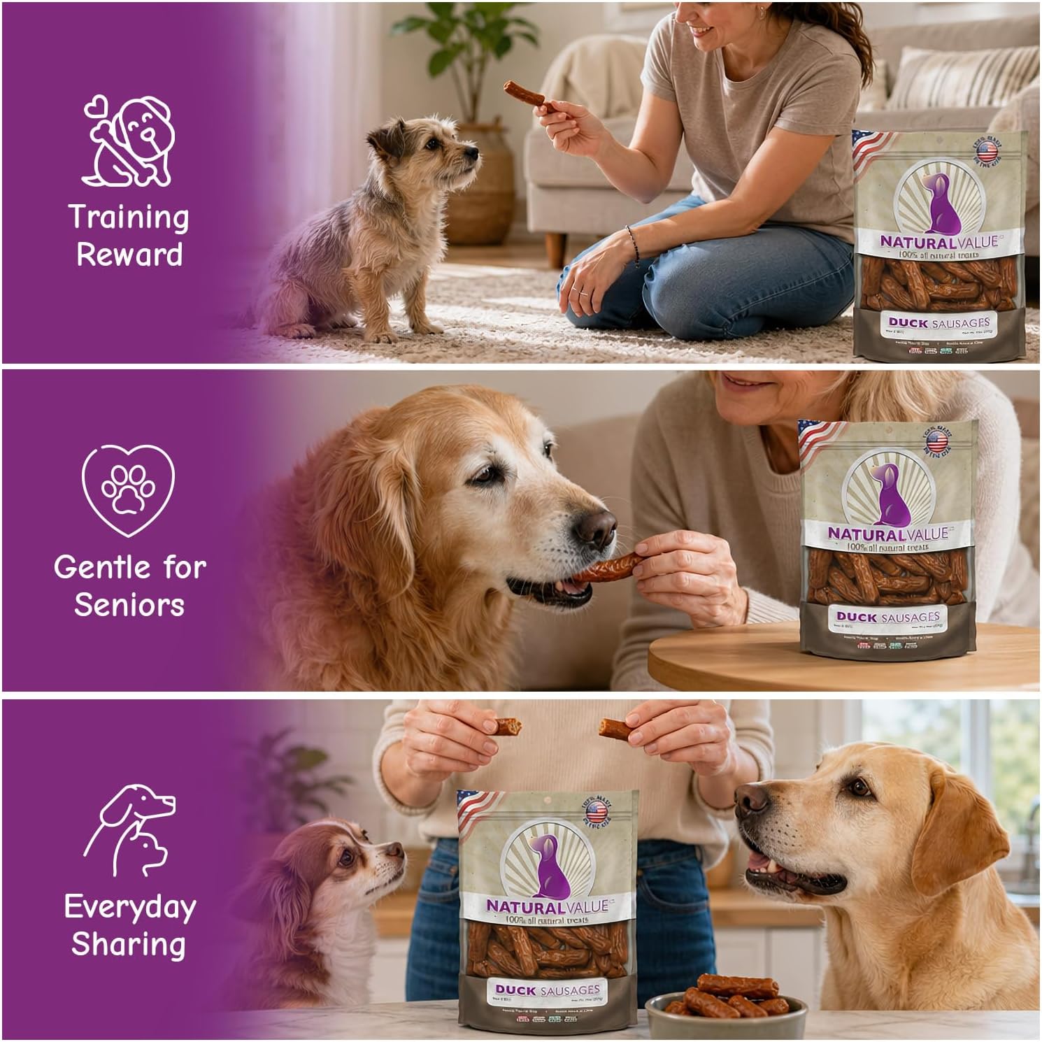 Loving Pets Natural Value Beef Sticks - Soft Jerky Dog Treats for Large & Small Breeds - Healthy Gluten, Wheat, Soy & Grain Free Pet Treats for Dogs