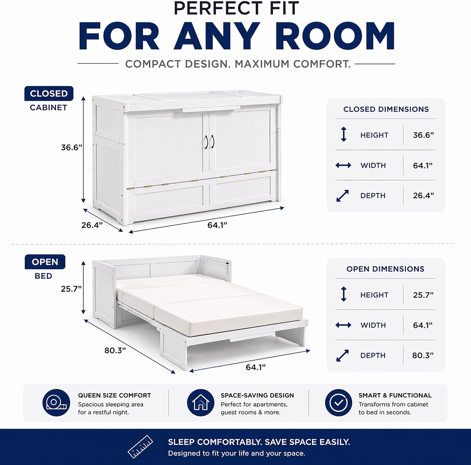 NIGHT & DAY Furniture Murphy Cube Cabinet Bed Pre-Assembled (Cherry, Queen) | Pre-Assembled