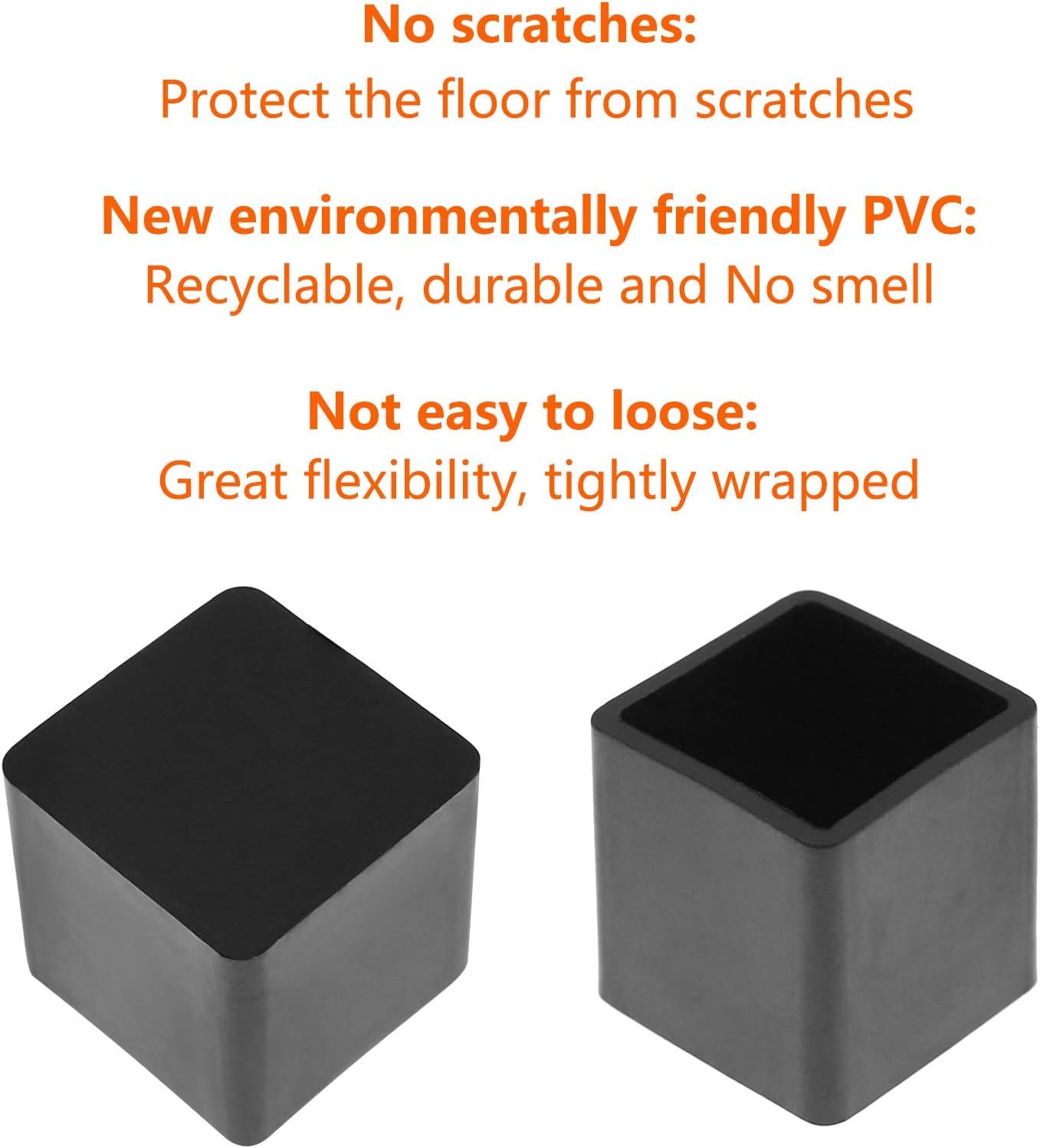 Bonsicoky 20Pcs Rectangle Rubber Furniture Leg Caps (3/4" x 1-1/2"), Vinyl Flexible Chair Leg Floor Protectors for Patio Indoor Chair Table Bed