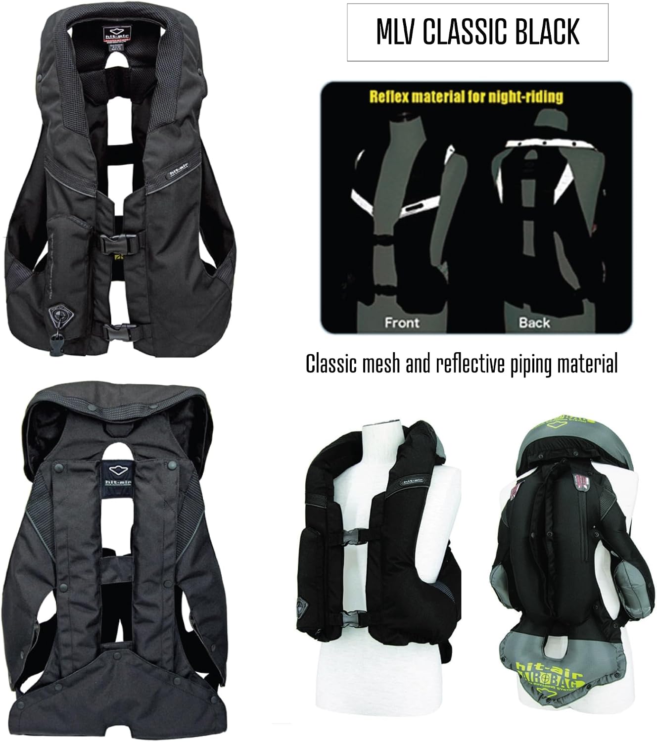 Hit-Air MLV Airbag Vest – Motorcycle Safety Vest with Automatic CO2 Deployment – Lightweight, Reusable, Adjustable Fit – Unisex Protective Riding Harness