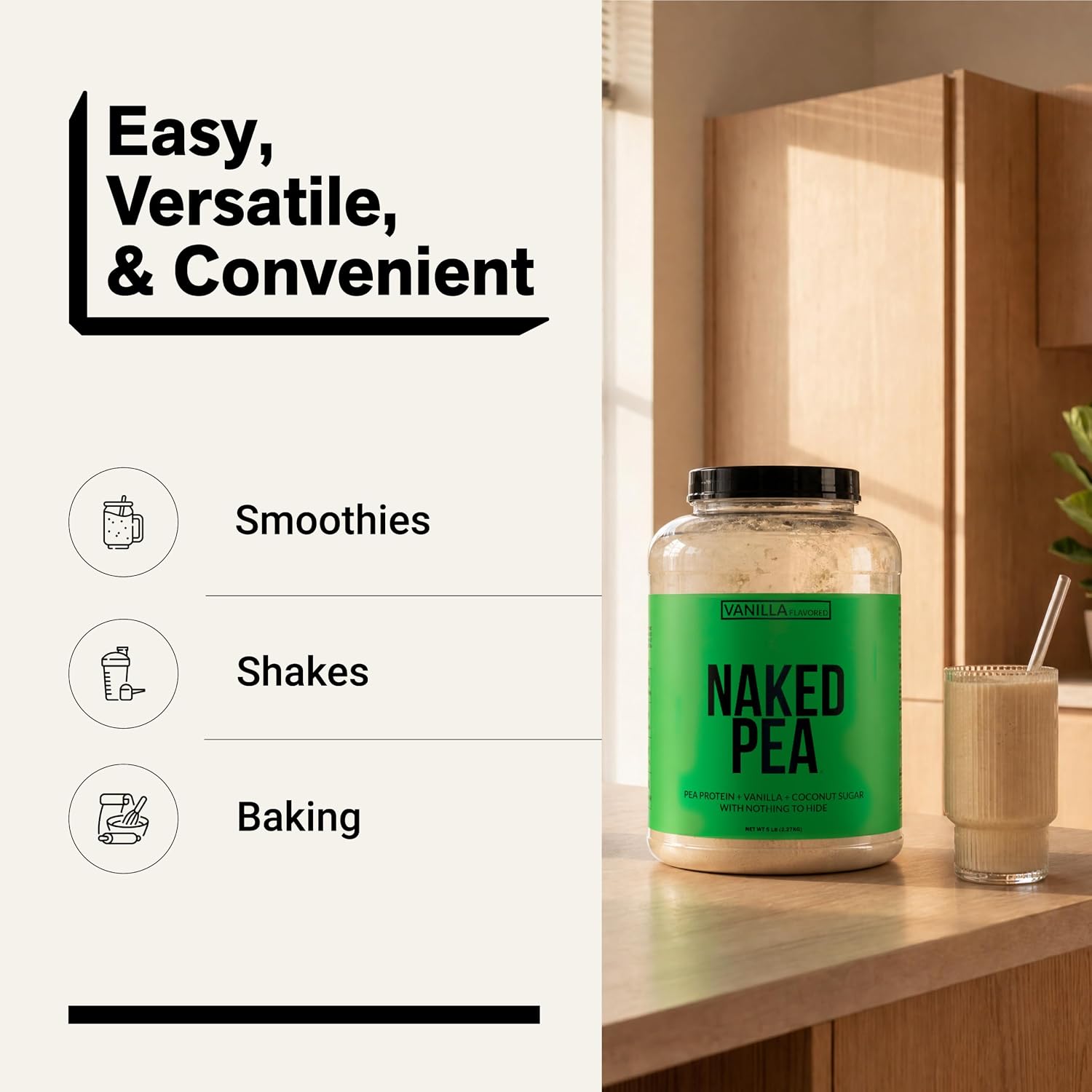 NAKED Pea - 5LB 100% Pea Protein Powder from North American Farms - Unflavored Vegan Pea Protein Isolate - NSF Certified, Plant Protein Powder, Easy to Digest - 76 Servings