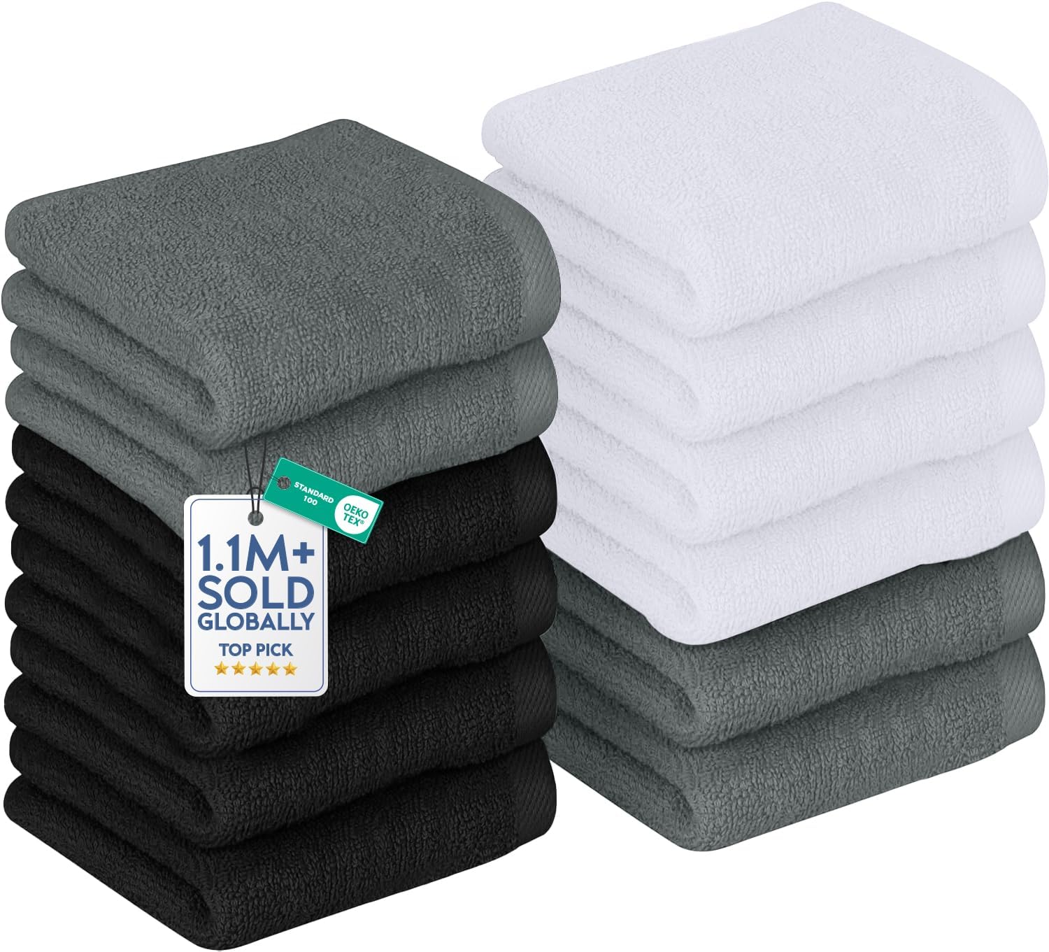 DAN RIVER 24 Pack Cotton Wash Cloths Set for Showering [12x12] White
