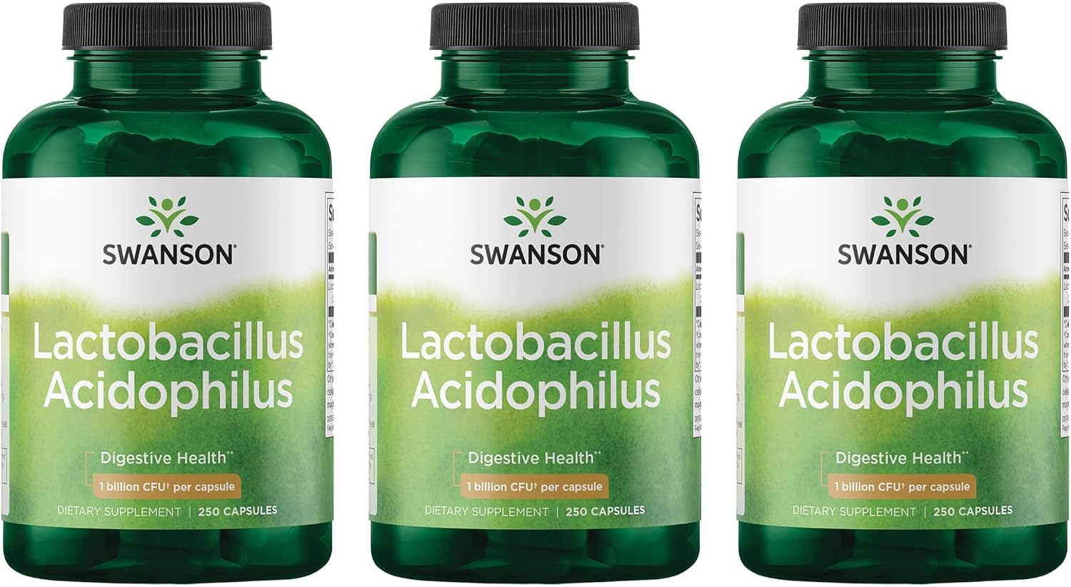 Swanson Lactobacillus Acidophilus Probiotic for Adults Seeking Daily Digestive and Bowel Health Support with 1 Billion CFU - Acid-Resistant (250 Capsules, 3 Pack)