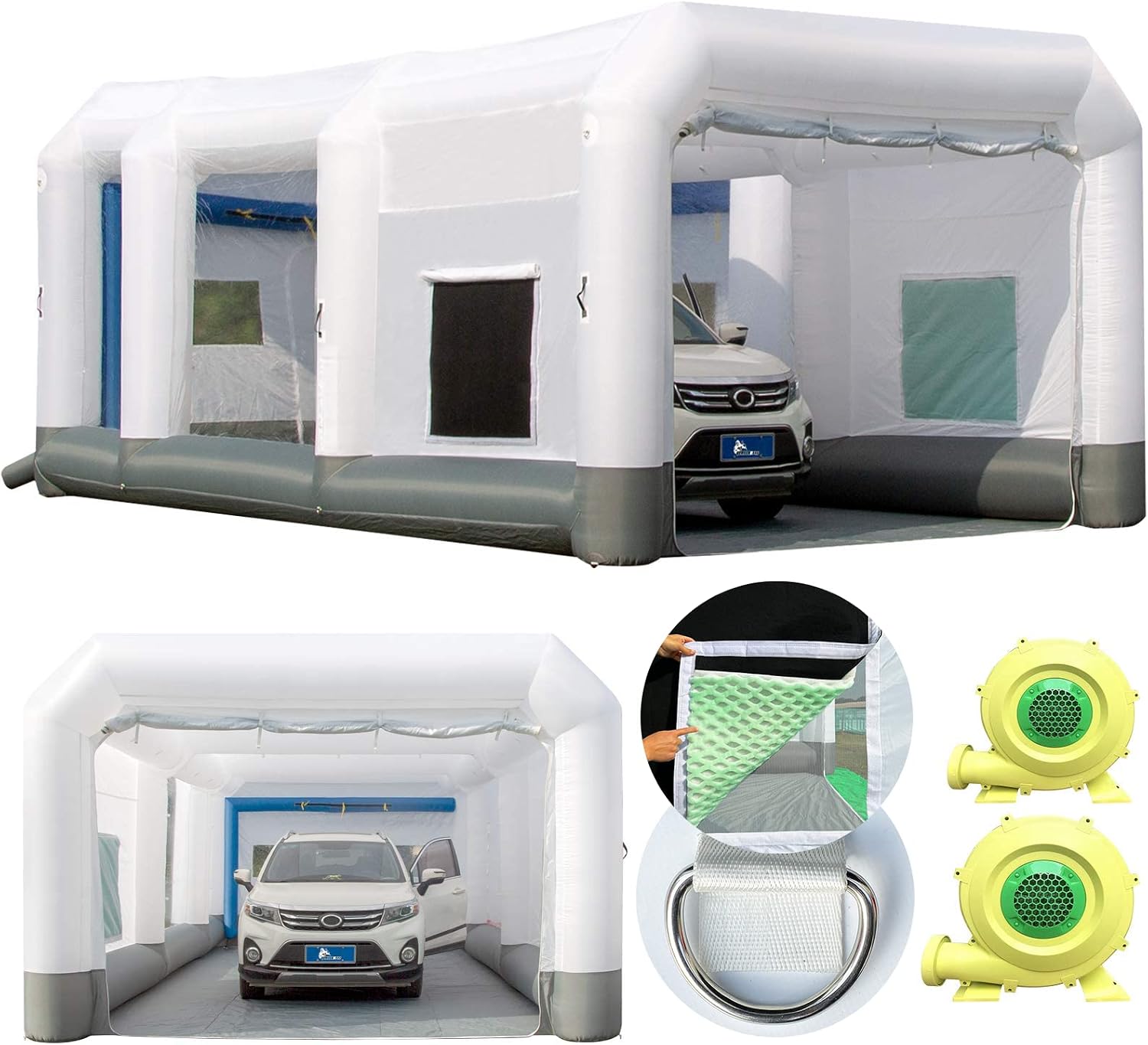 GORILLASPRO Portable Inflatable Paint Booth 26x15x10Ft, Inflatable Spray Booth with 2 Blowers (950W+950W)