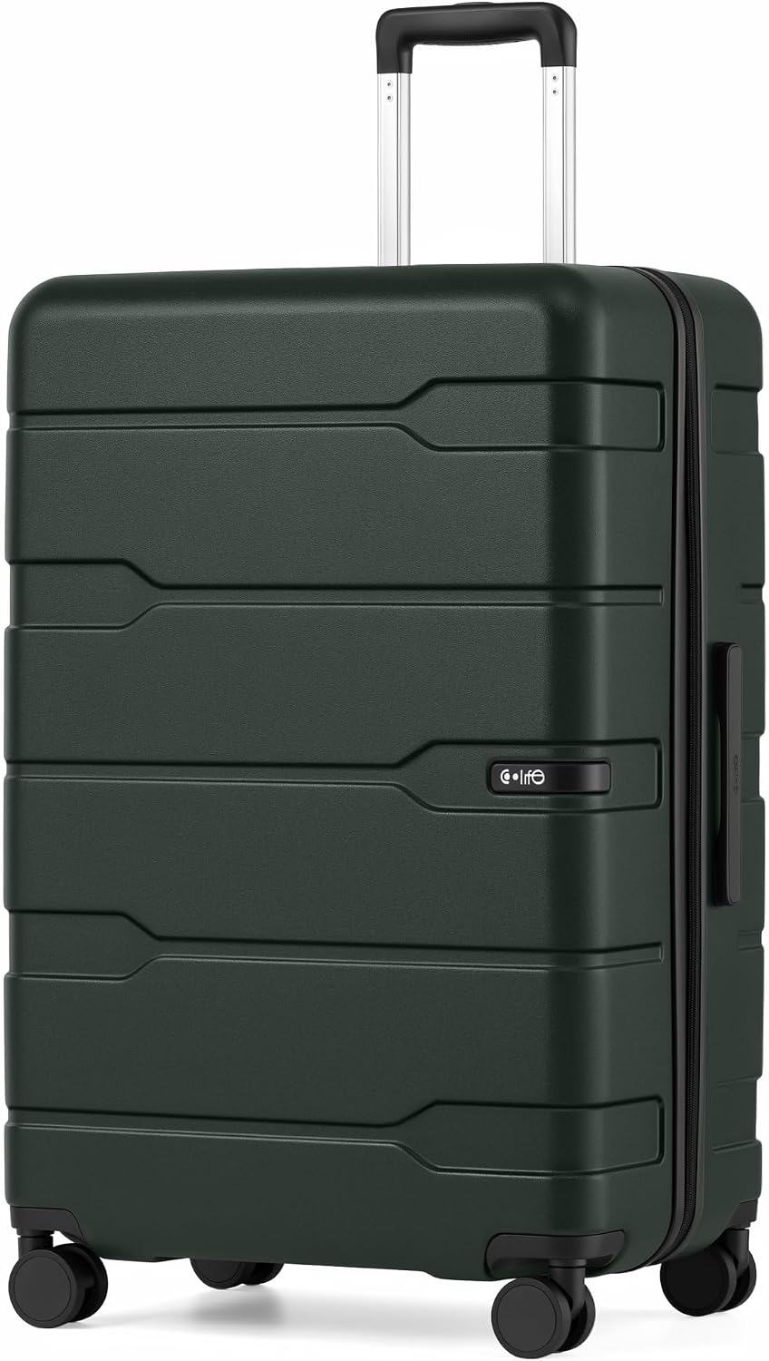 Coolife Medium Checked Luggage Hardside Suitcase with Spinner Wheels, 24in | Lightweight ABS+PC, Rolling Travel Suitcase with TSA Lock, Spinner Wheels, Durable Zipper, Charcoal