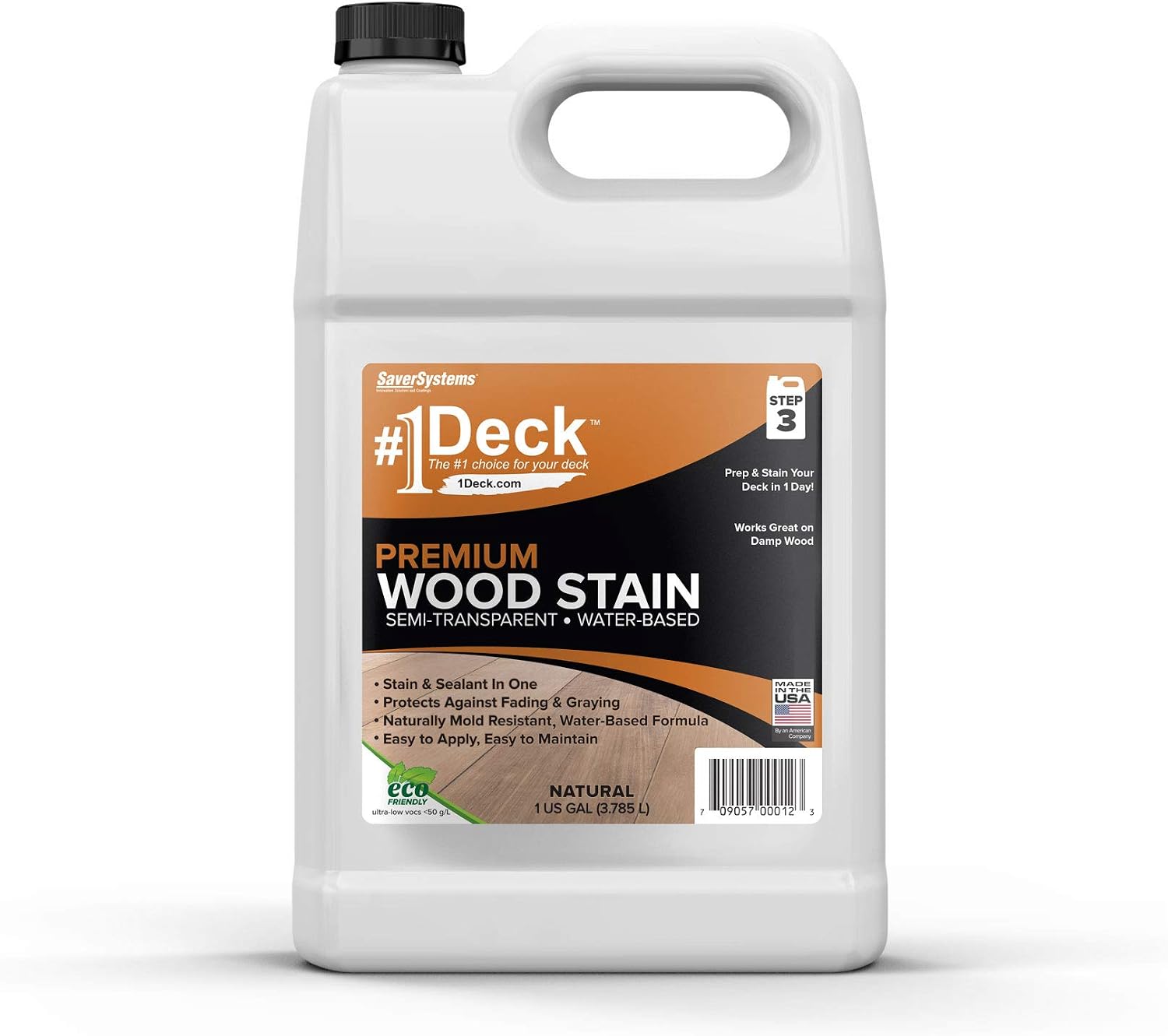 #1 Deck Premium Wood Stain - Semi-Transparent, Water Based, Sealer in One - 1 Gallon