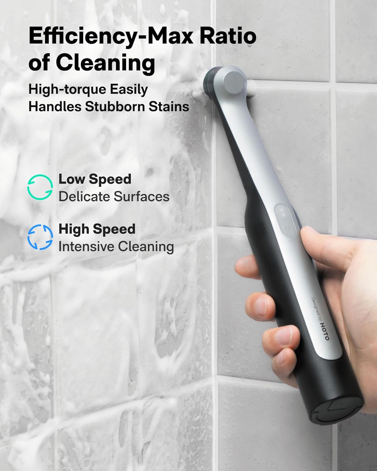 HOTO Wand™ Cordless Spin Scrubber, Electric Grout Brush, 12 Brush Heads | IPX7 Full Body Waterproof Bathroom Scrubber, Cleaning Brush for Grout