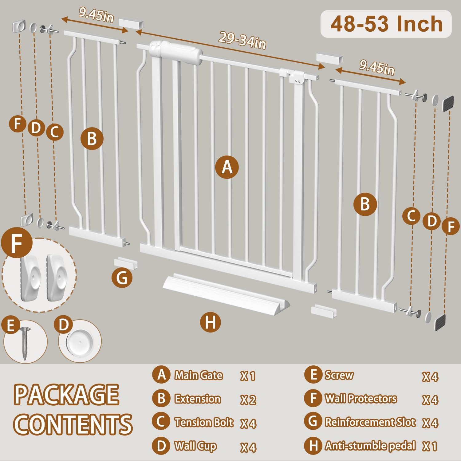 Fairy Baby Extra Wide Baby Gate for Doorways Auto Close Safety Gates for Bedroom, Fits 57.5 Inch to 62 Inch with Pressure Mounted Extention Kit, White | Pressure Mounted No Drill Pet Gate with Door, Heavy Duty Walk-Through Gate for Toddlers, Kids, Dogs,…