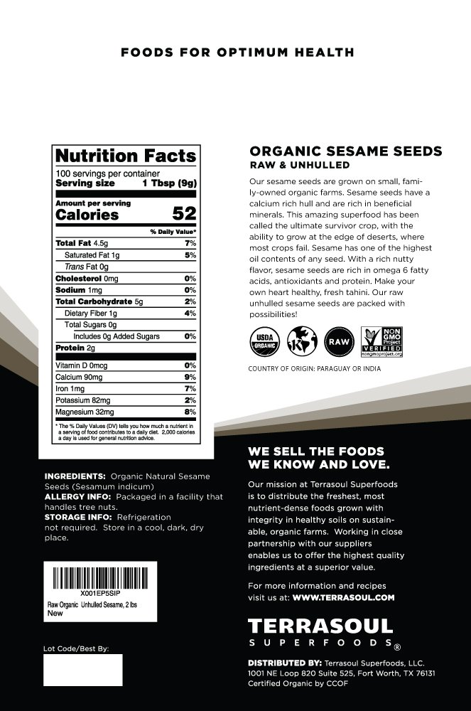 Terrasoul Superfoods Organic Unhulled Sesame Seeds, 6 Lbs (3 Pack) - Gluten Free, Raw, Keto Friendly