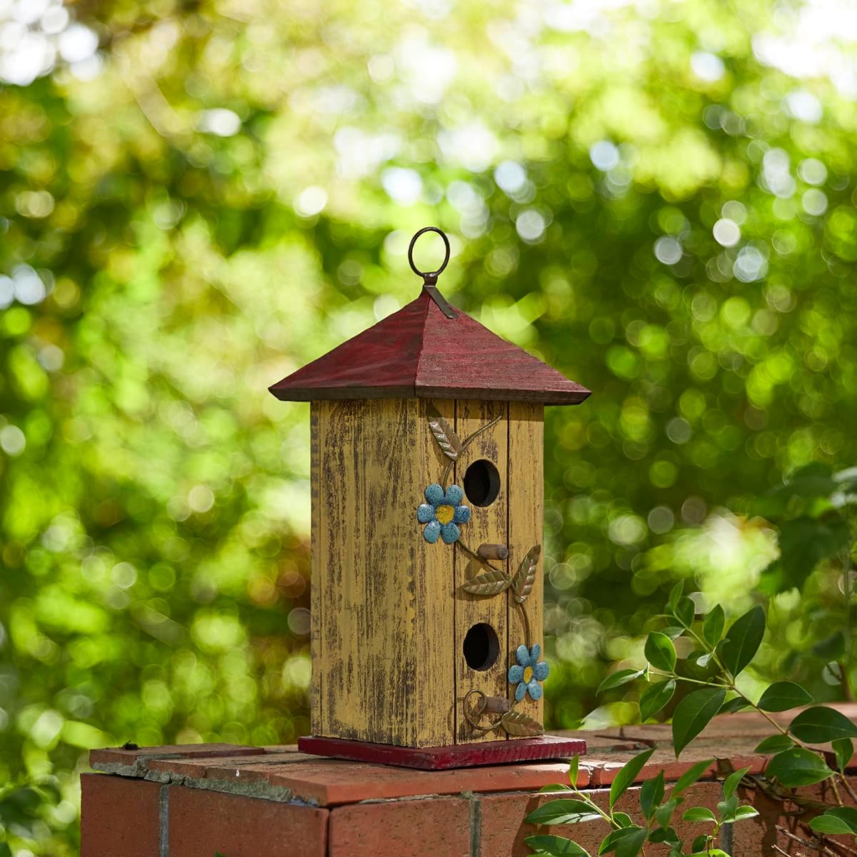 Glitzhome 14" H Hanging Distressed Wooden Church Birdhouse Garden Decor
