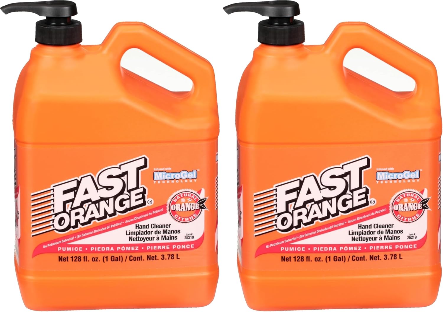 Fast Orange 25219 Pumice Lotion, Heavy Duty Hand Cleaner, Natural Citrus Scent, Waterless Cleaner for Mechanics, Strong Grease Fighter, 1 Gallon