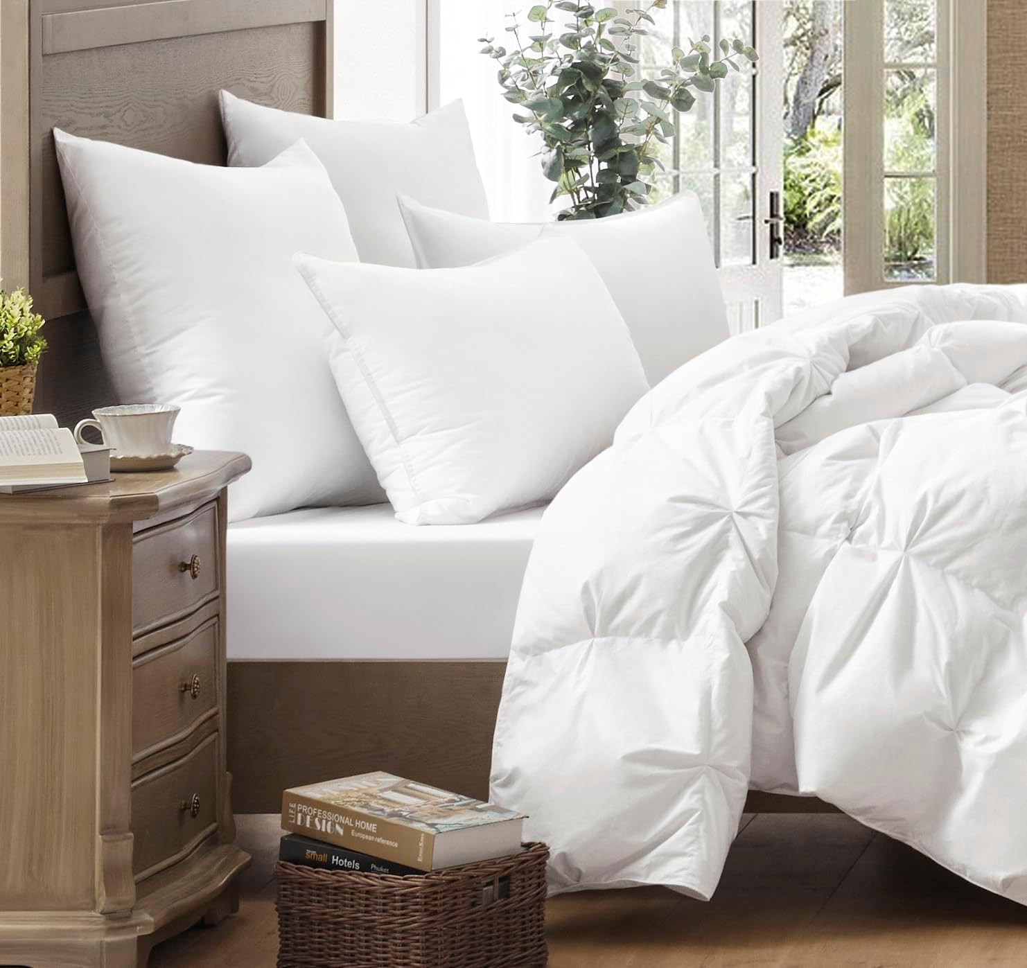 puredown® Goose Feathers and Down White Pillows with 100% Cotton Cover, Bed Sleeping Hotel Collection Pillows Set of 2, Standard Size