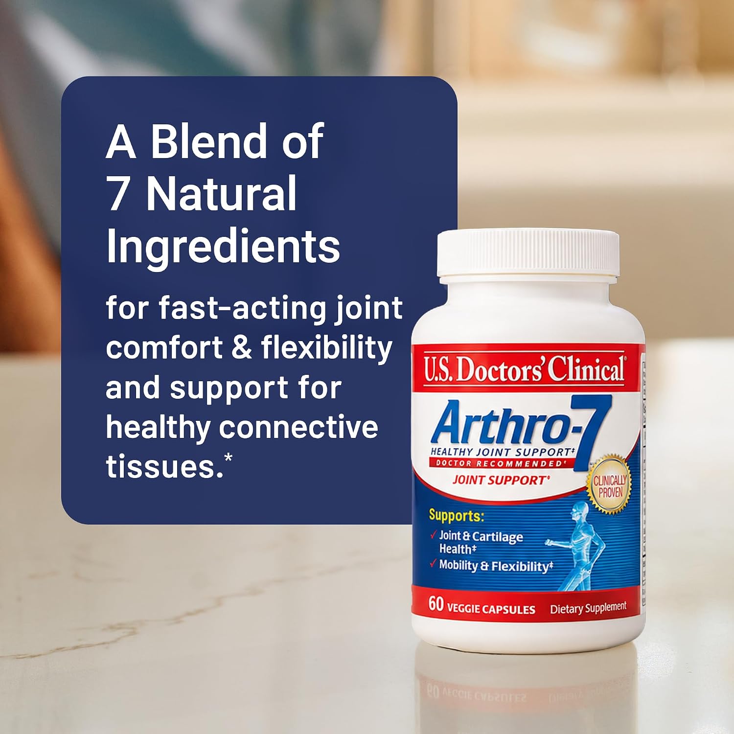 U.S. Doctors' Clinical Arthro-7 Joint Support Supplement - 60 Capsules | Clinically proven AR7 blend with turmeric, collagen, MSM & bromelain for healthy joints and mobility.* 60 capsules.