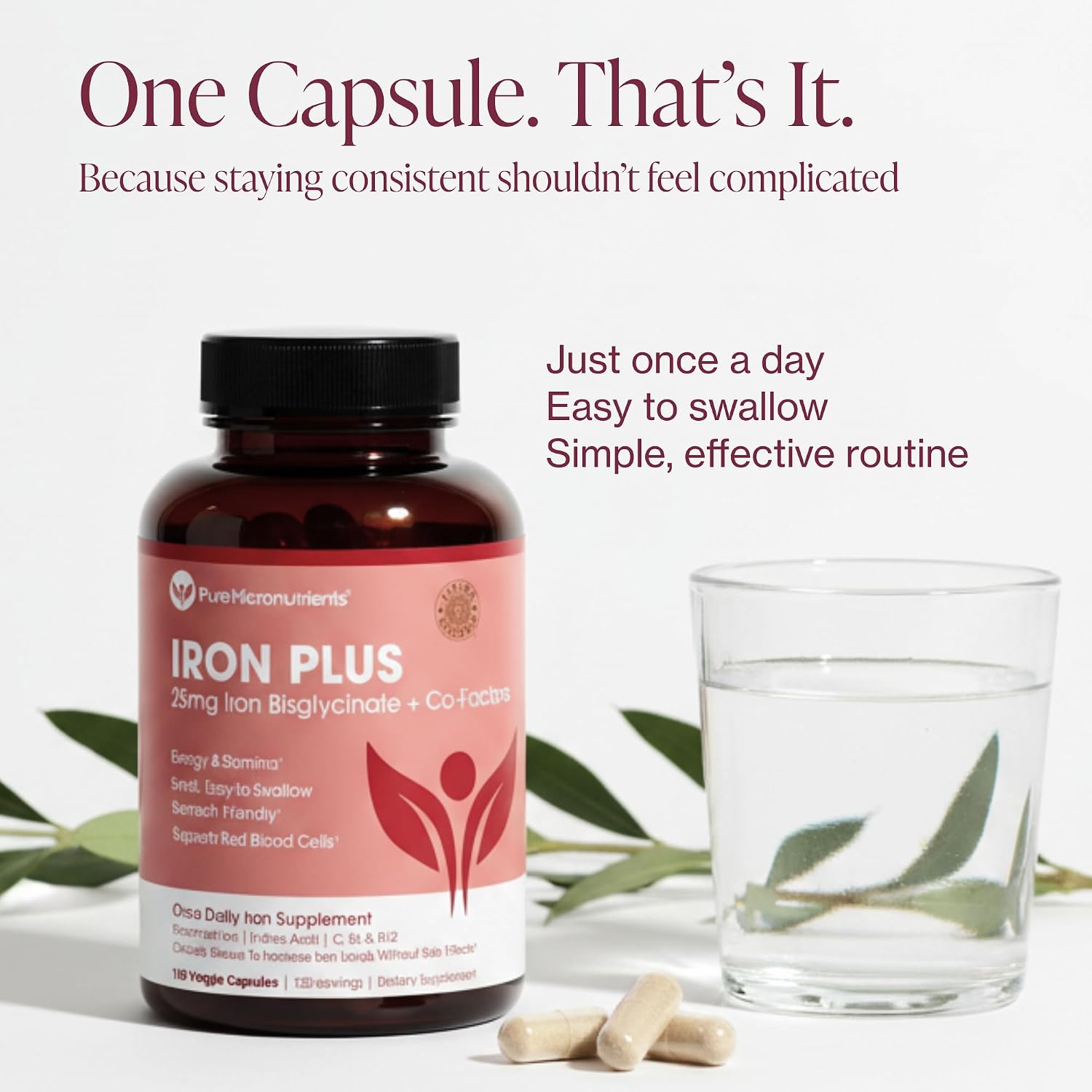 Iron Supplement for Women, Gentle Iron Bisglycinate 25mg, 120 Count | With vitamin C, B6, B12 & folic acid, supports iron deficiency