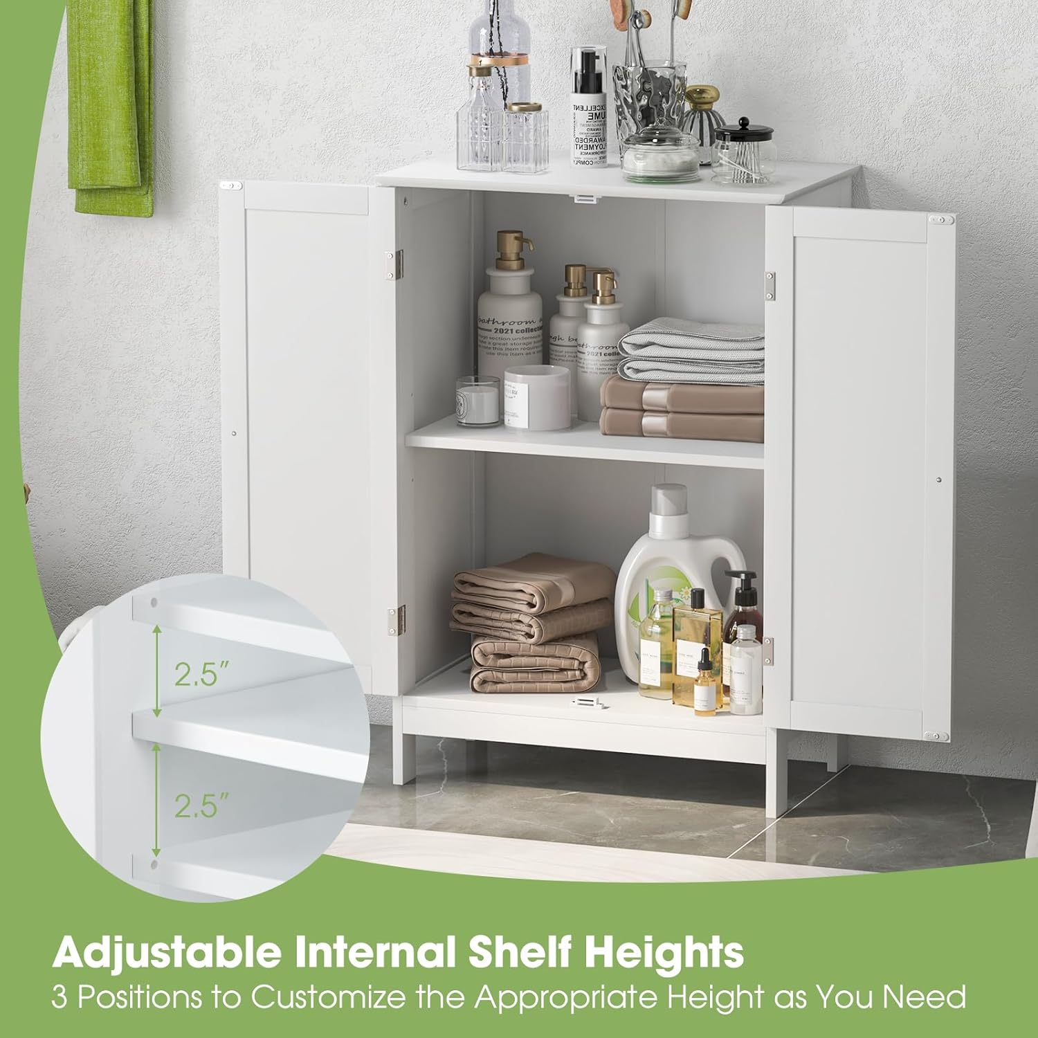 GLACER Bathroom Floor Cabinet, Wooden Storage Cabinet (White)