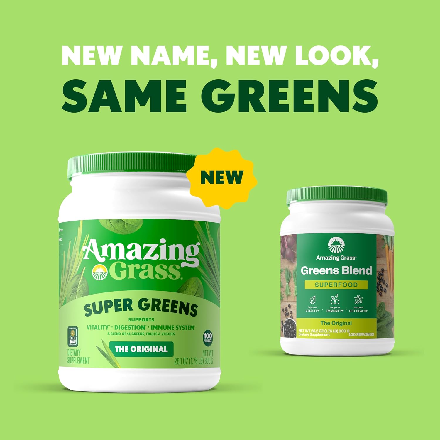 Amazing Grass Super Greens Powder Original, 60 Servings, 16.9 oz | Organic Greens Superfood Powder with Spirulina, Beet Root, Probiotics & Digestive Enzymes to Support Digestion