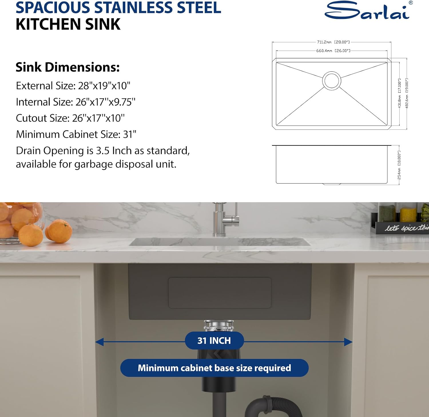 Sarlai 21 Inch Undermount Laundry Sink 21x18x12 Inch Undermount Laundry Utility Sink Deep Single Bowl 16 Gauge Stainless Steel Laundry Tub Sinks