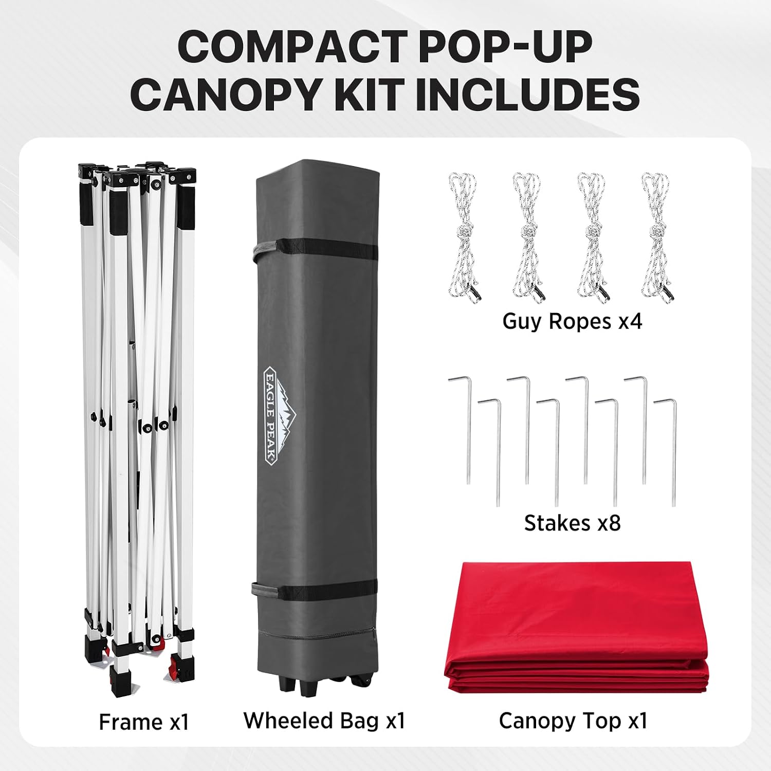 EAGLE PEAK 10x10 Pop Up Canopy Tent Easy Up Canopy Outdoor, White | Patented PeakPush™ Center Lock, 1 Person Setup Portable Pop Up Tent, Beach, Markets, Camping Sport Events, Wheeled Carry Bag