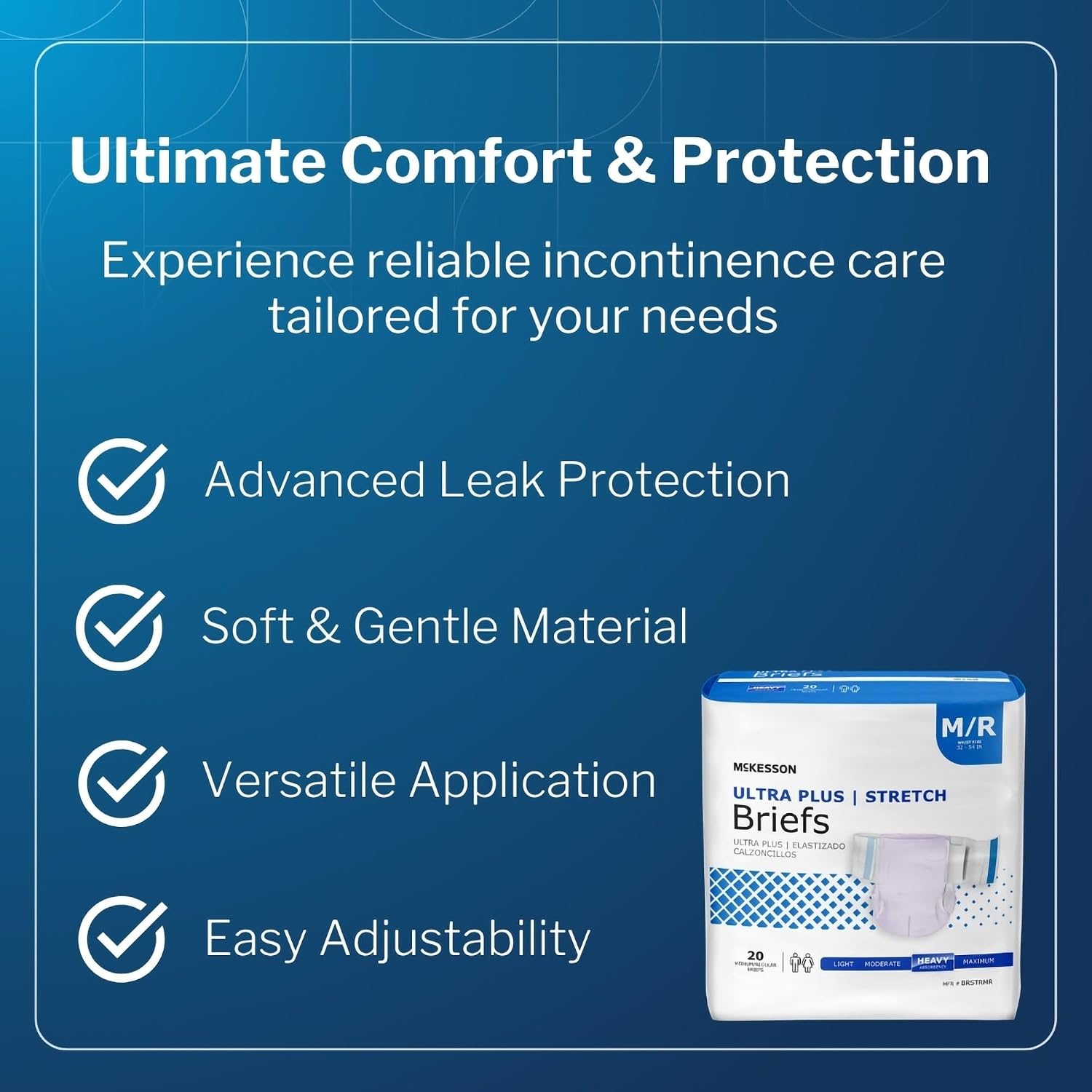 McKesson Ultra Plus Stretch Briefs, L/XL, Heavy Absorbency, 66 in, 80 ct | Unisex, Disposable, Elastic Leg Gathers and Contoured Fit for Men and Women, Incontinence