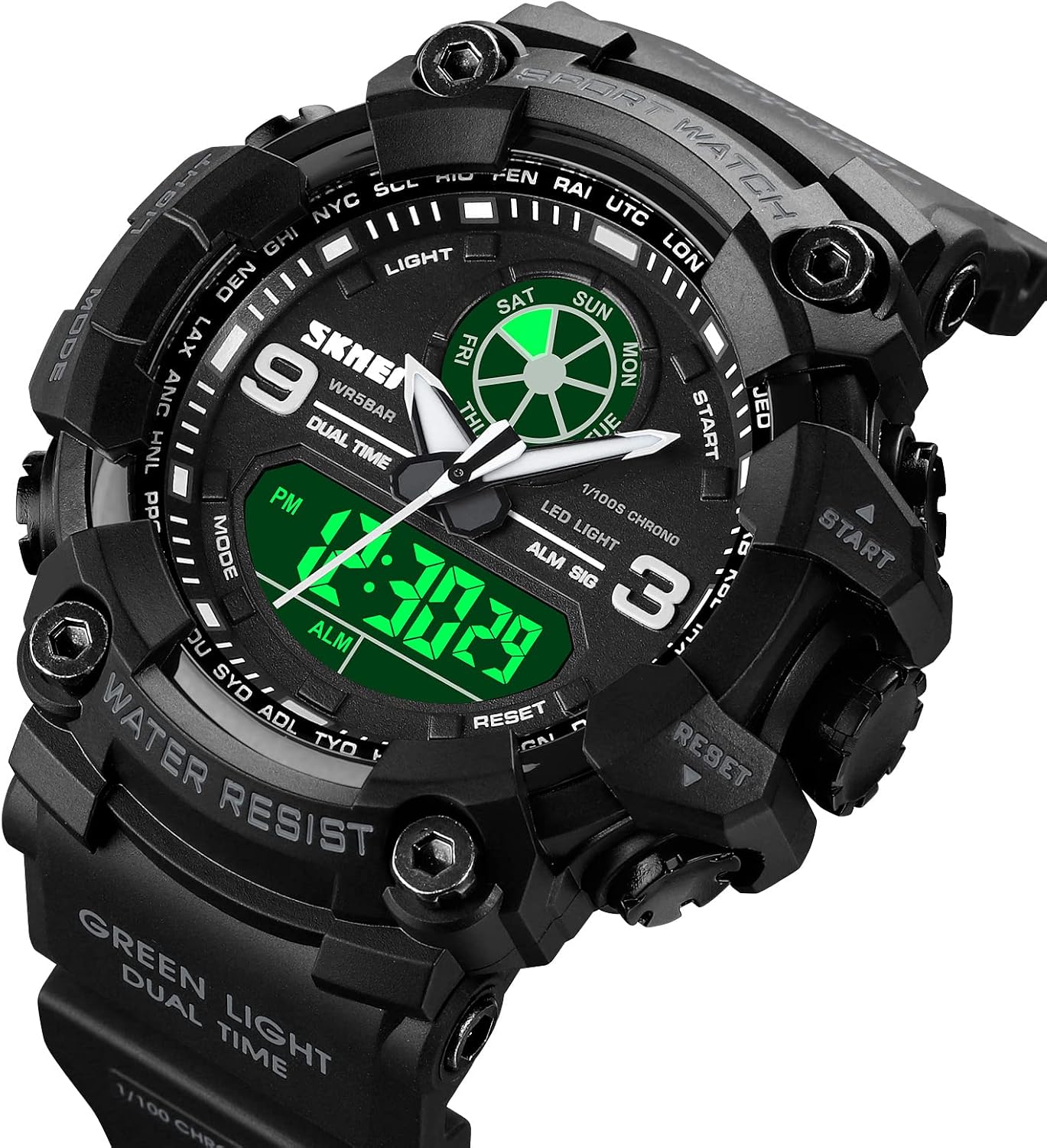 FANMIS Men's Analog Digital Sport Watch Military Dual Display 50M LED Watch | Men's Dual Display Sports Watches With Led Backlight Alarm Stopwatch 12/24h Time Outdoor Running Swimming