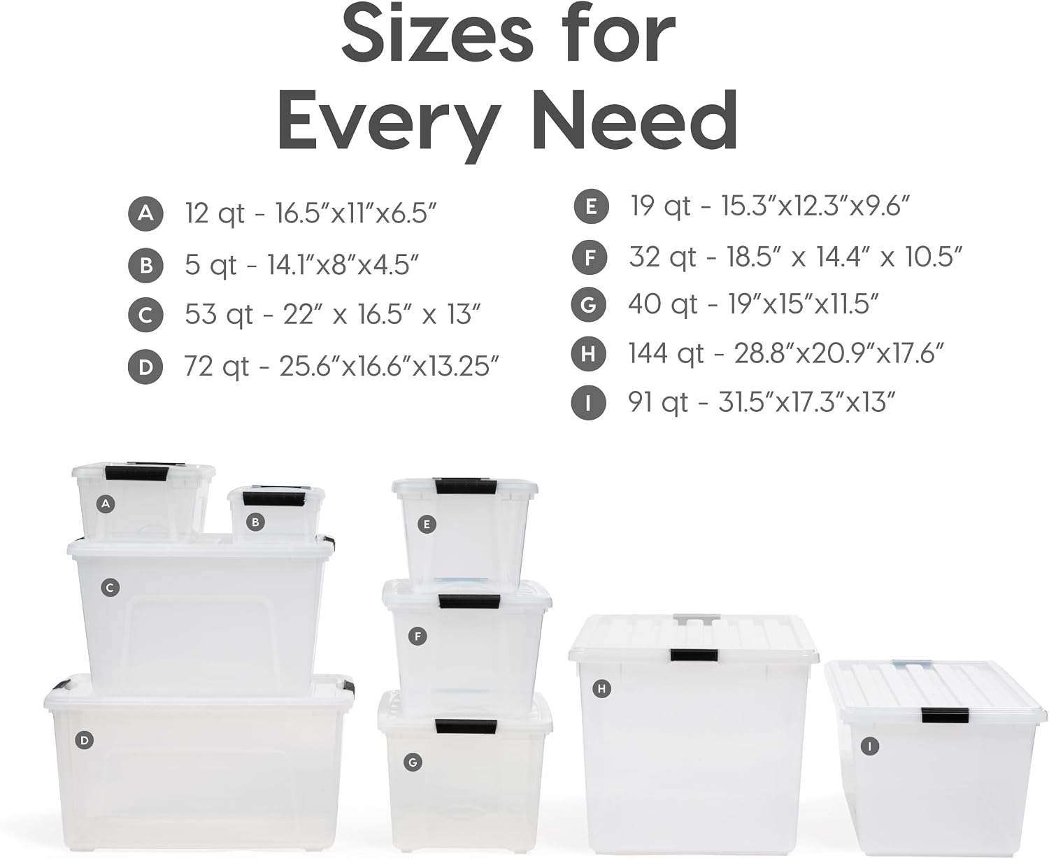 IRIS USA 6-Pack 54 Quart Storage Bins with Lids, Clear | Transparent design makes contents easy to find. Perfect for moving, blankets, clothing, and garage storage. Nestable design