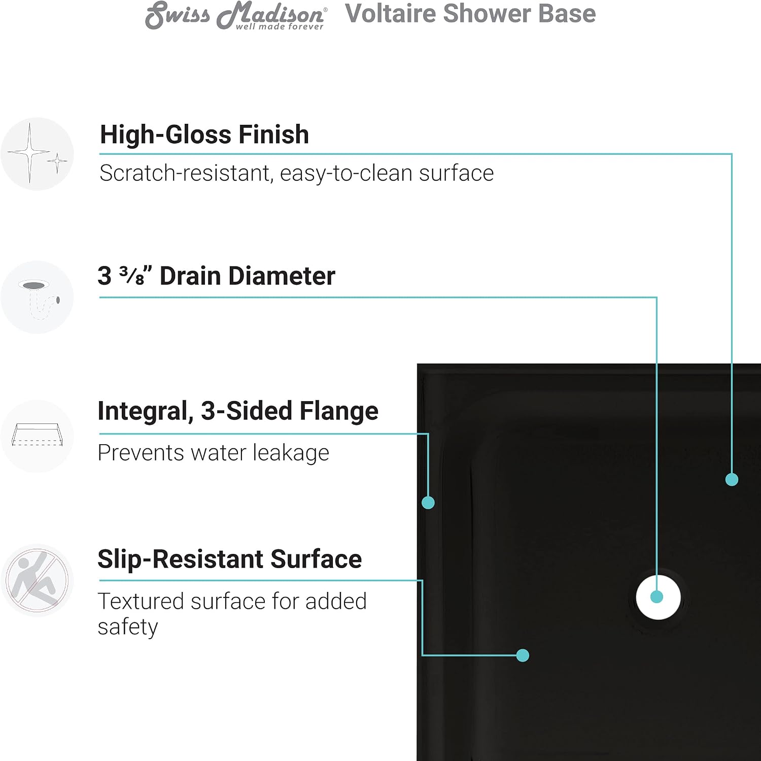 Voltaire 60" x 32" Single-Threshold, Right-Hand Drain, Shower Base in Gray