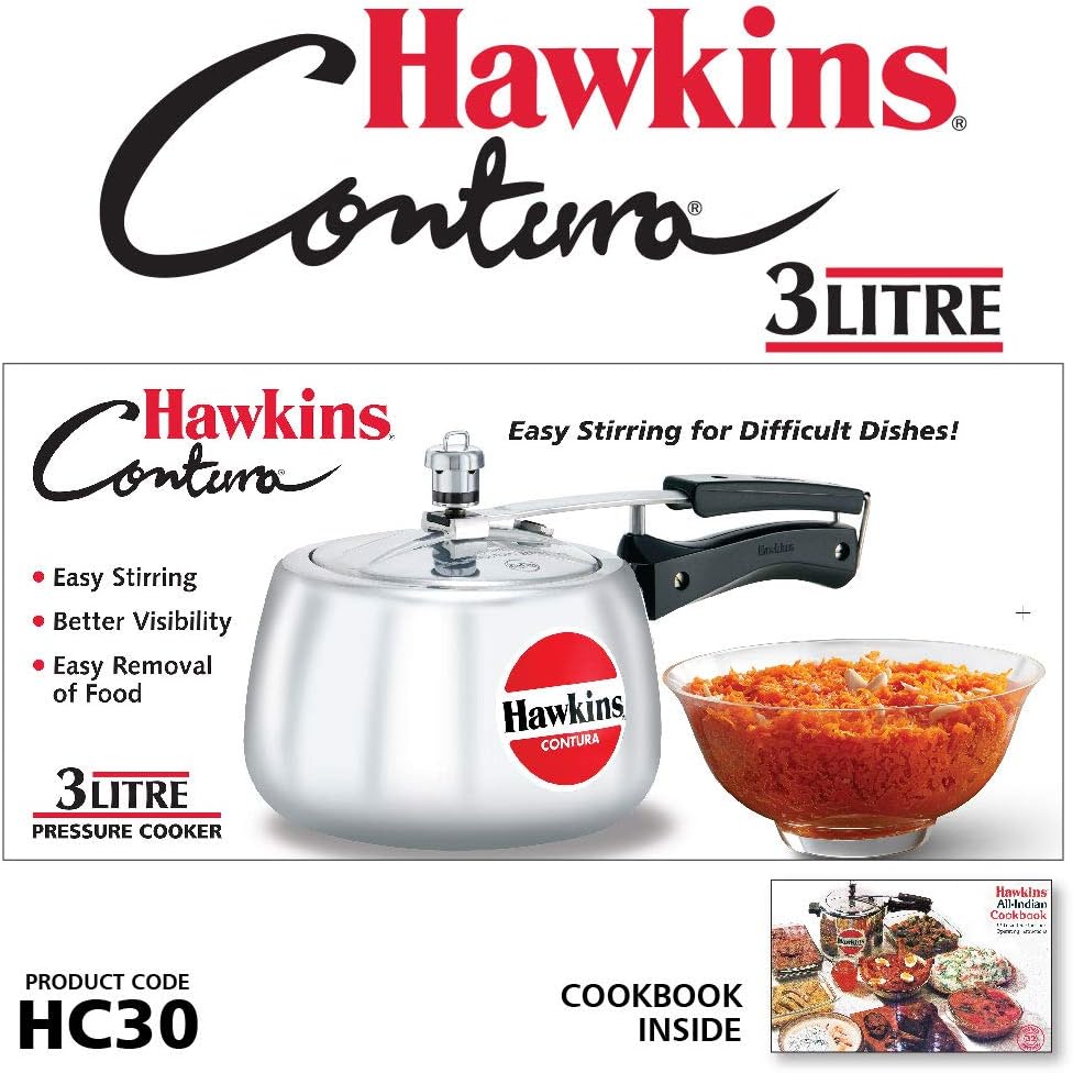 Hawkins 3.5 Litre Contura Pressure Cooker, Handi Inner Lid Cooker, Silver (HC35)