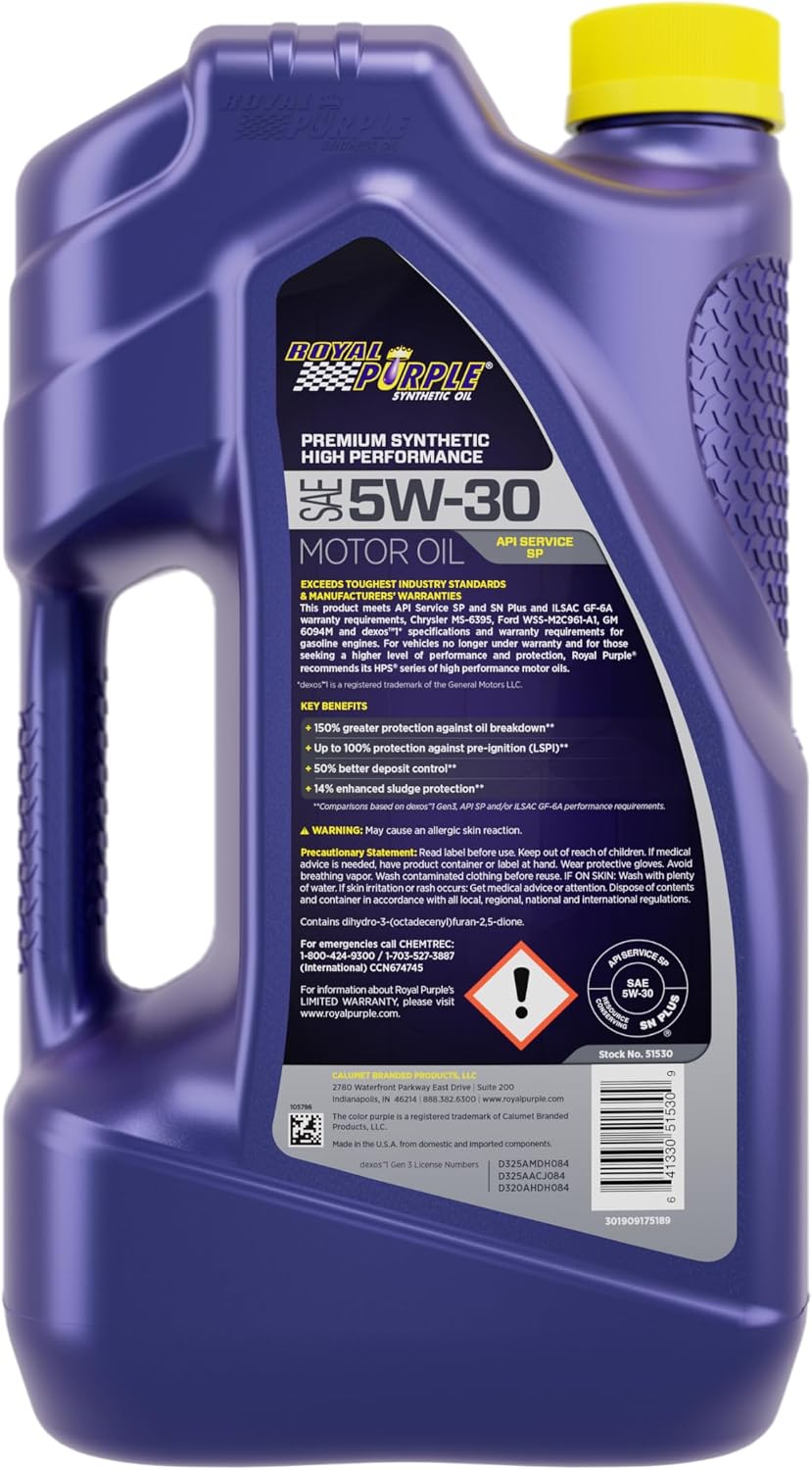 Royal Purple 51530 API-Licensed SAE 5W-30 High Performance Synthetic Motor Oil - 5 qt., Model:ROY51530